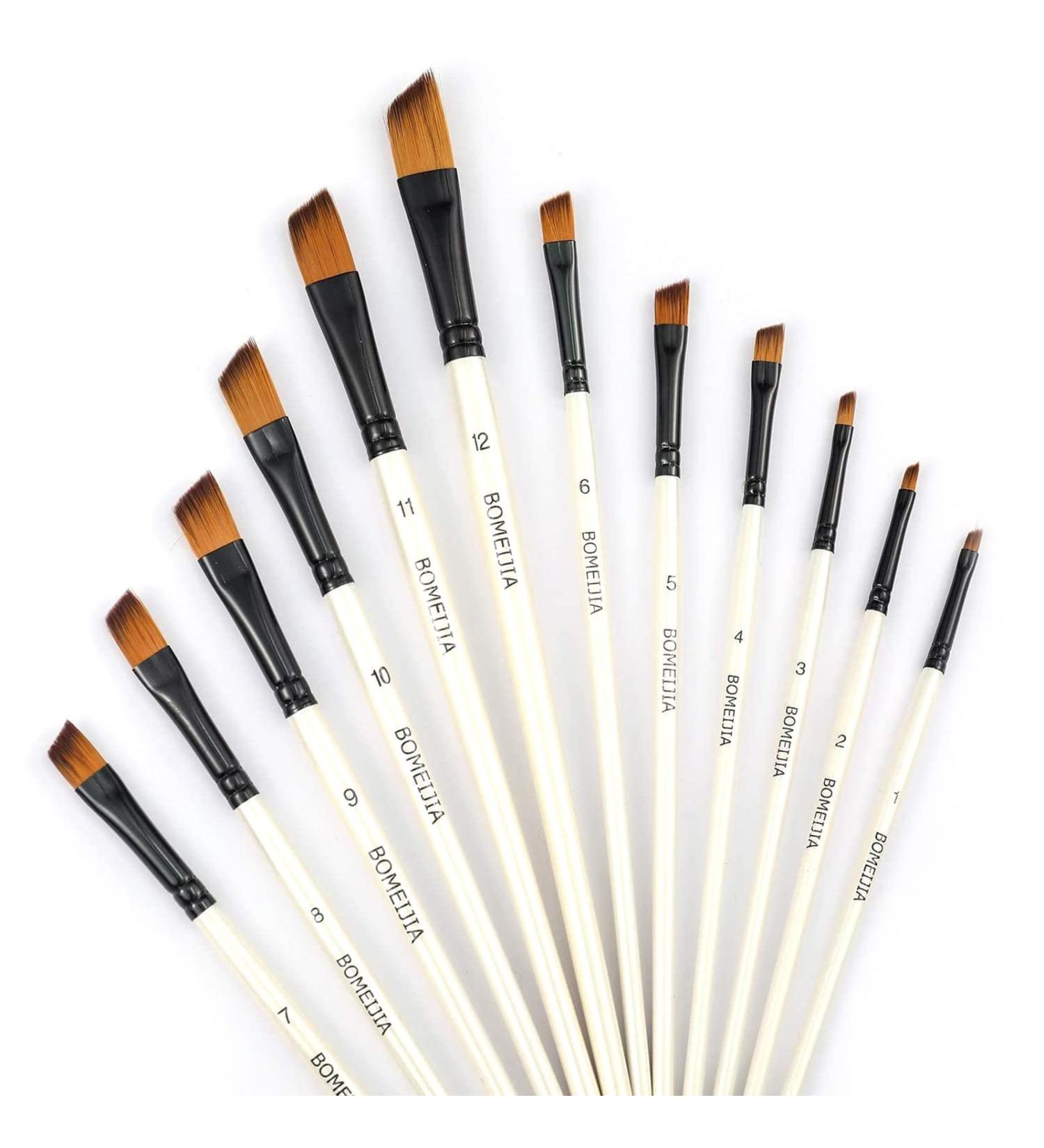 GETHPEN 12pcs Pearl White Angled Paintbrush Set - Nylon Hair Brushes for Acrylics, Watercolors, Gouache, Inks, Oil, Tempera - Angular Paint Brushes - Buy Online on GoSupps.com