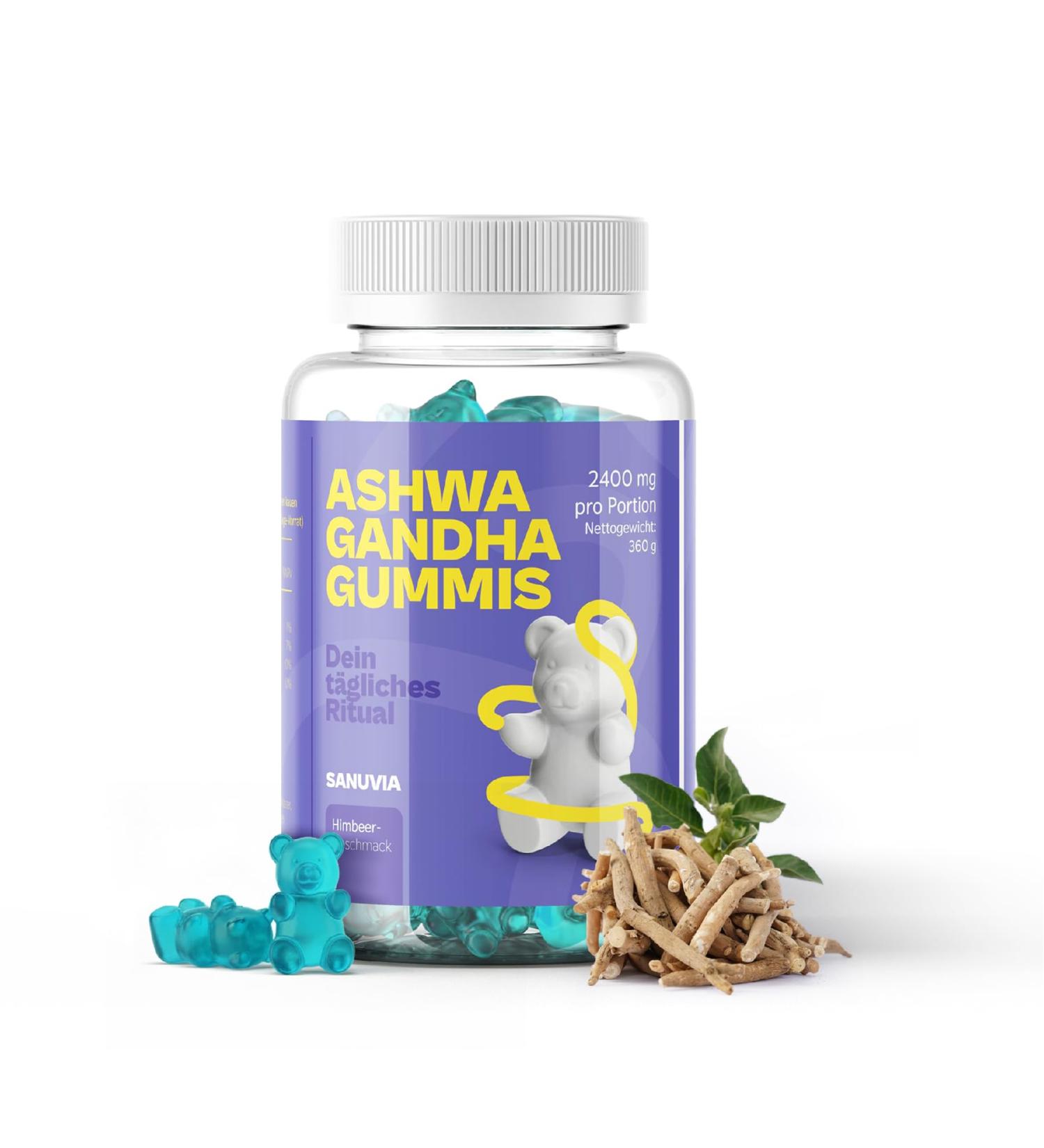  SANUVIA Ashwagandha Gummies 2400 mg Pack of 120 | High-Dose 30:1 Ashwagandha Root Extract | Supports Stress Sleep & Mood | Vegan Gelatin-Free Raspberry Flavor - Buy Online on GoSupps.com