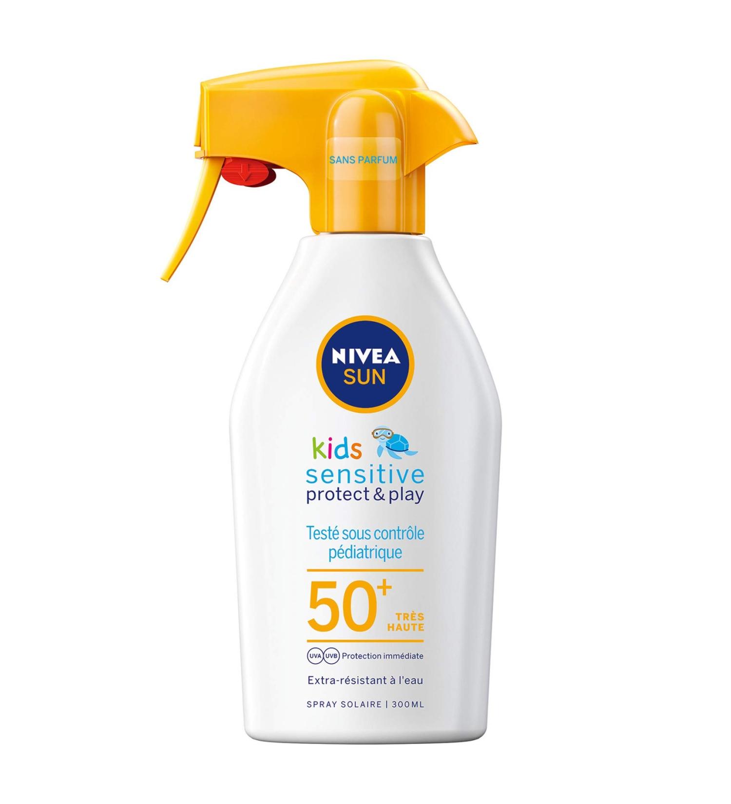 NIVEA SUN Kids Protect & Play sensitive SPF 50+ (1x300ml) sun protection for children unscented extra-water resistant sunscreen - Buy Online on GoSupps.com