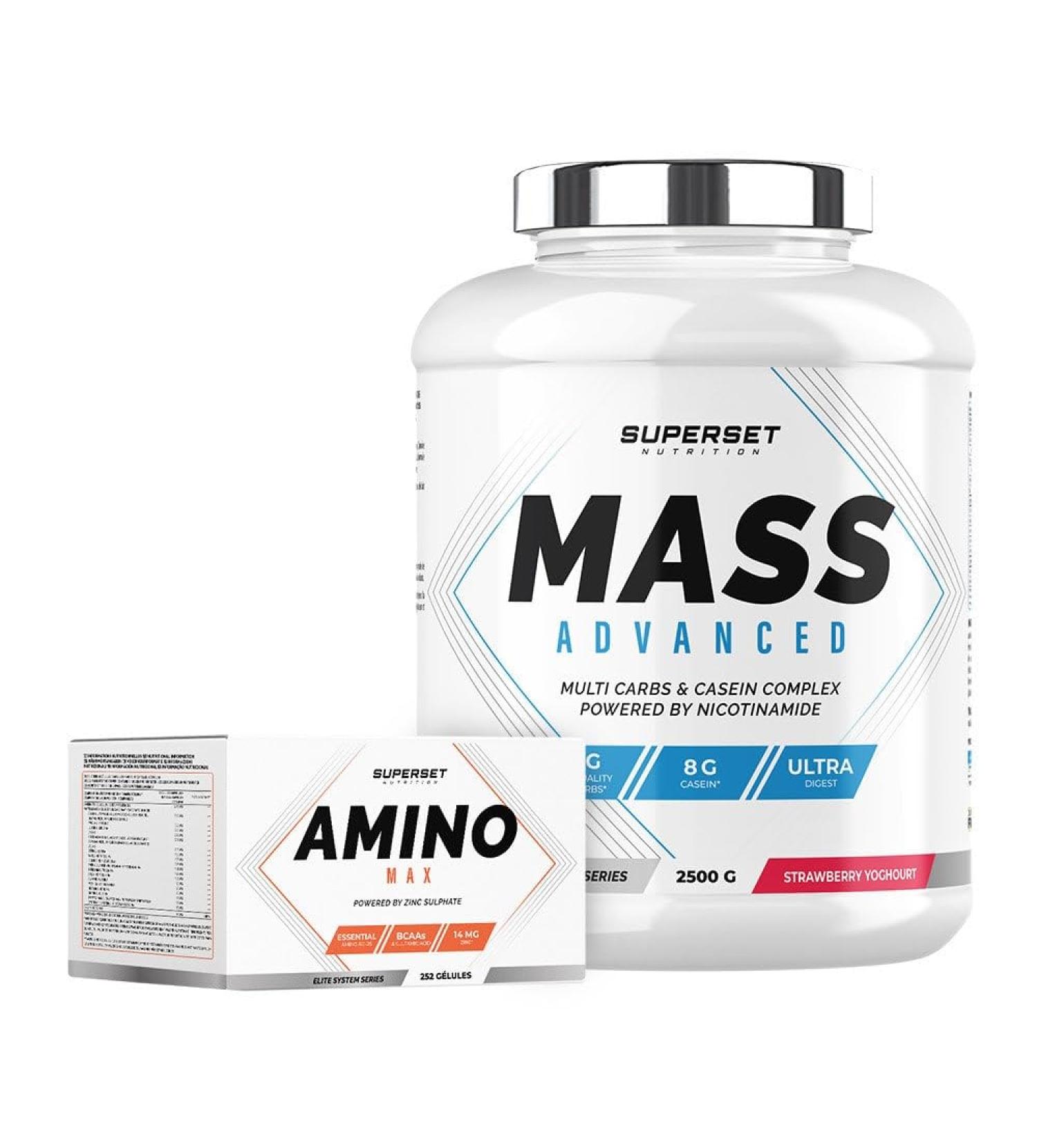 Superset Nutrition | Beginner Mass Program - Mass Advanced 2.5kg Strawberry Yogurt - Amino Max - Buy Online on GoSupps.com