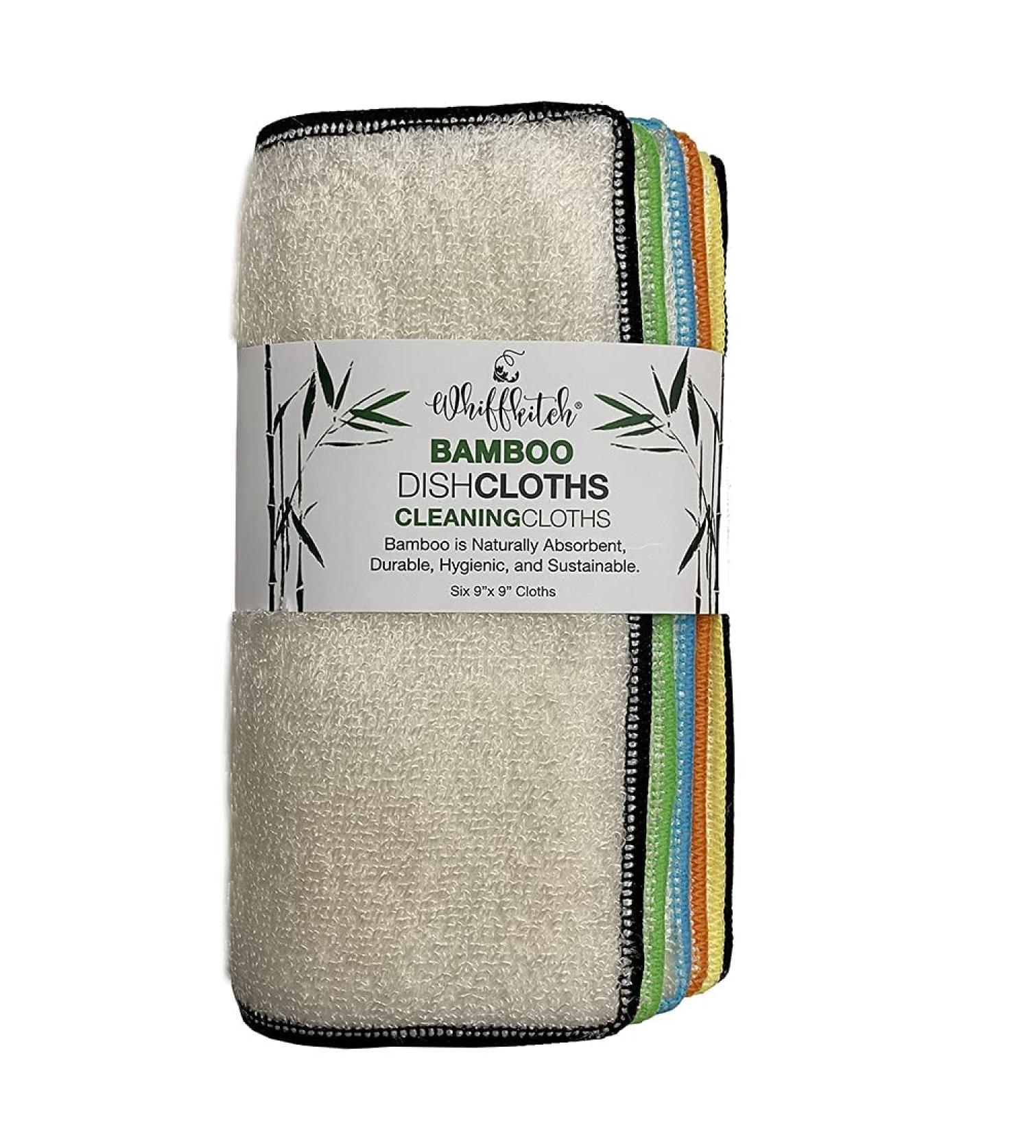 Whiffkitch Bamboo Dishcloths 6pk - Washable, Reusable, Absorbent & Sustainable - Buy Online on GoSupps.com