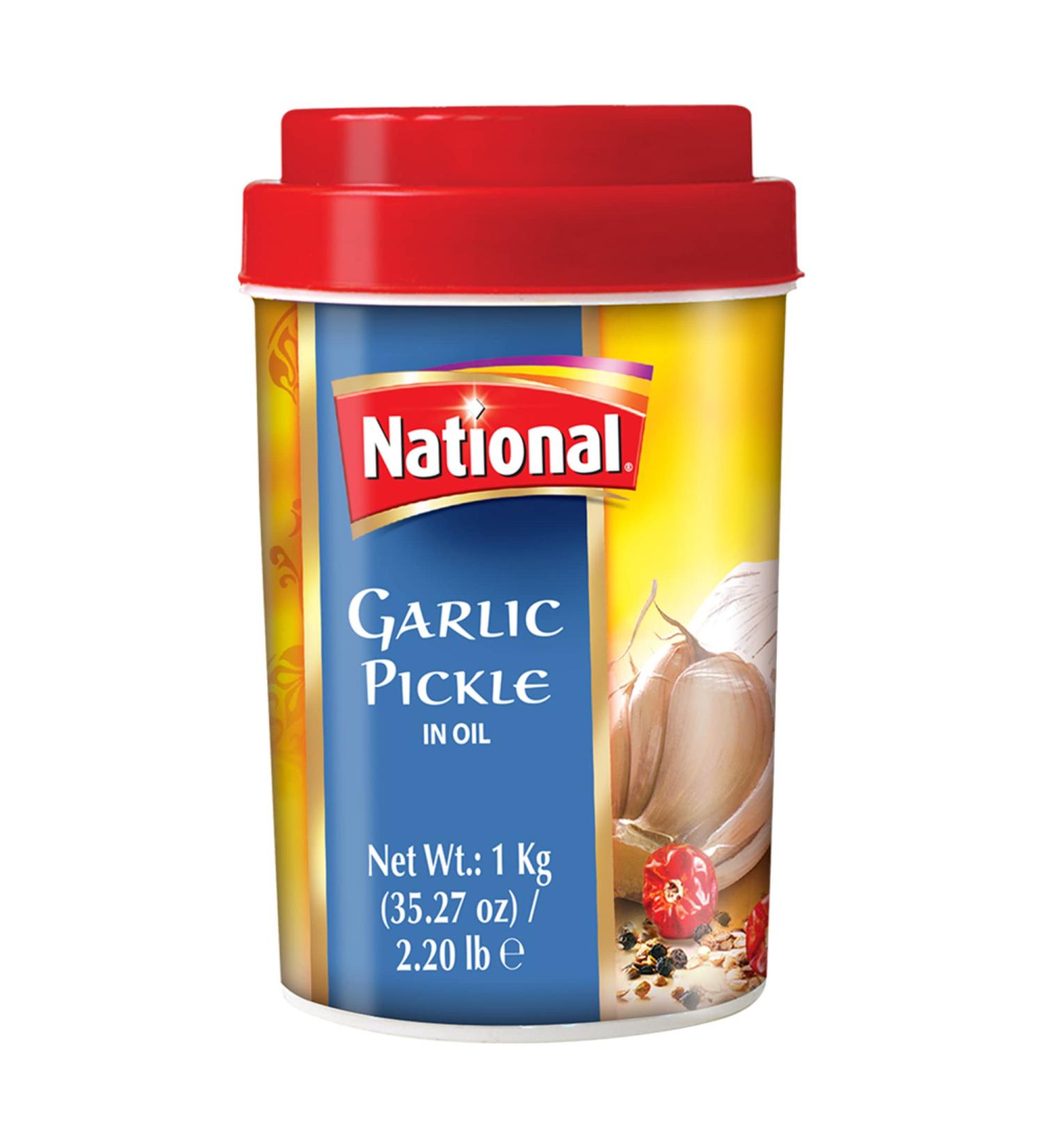 National Foods Garlic Pickle 35.27 oz (1000g) Spicy Traditional South Asian Relish | Zesty & Tangy Lahsun Achaar | Plastic Jar Garlic (1000g) 1 kg (Pack of 1) - Buy Online on GoSupps.com