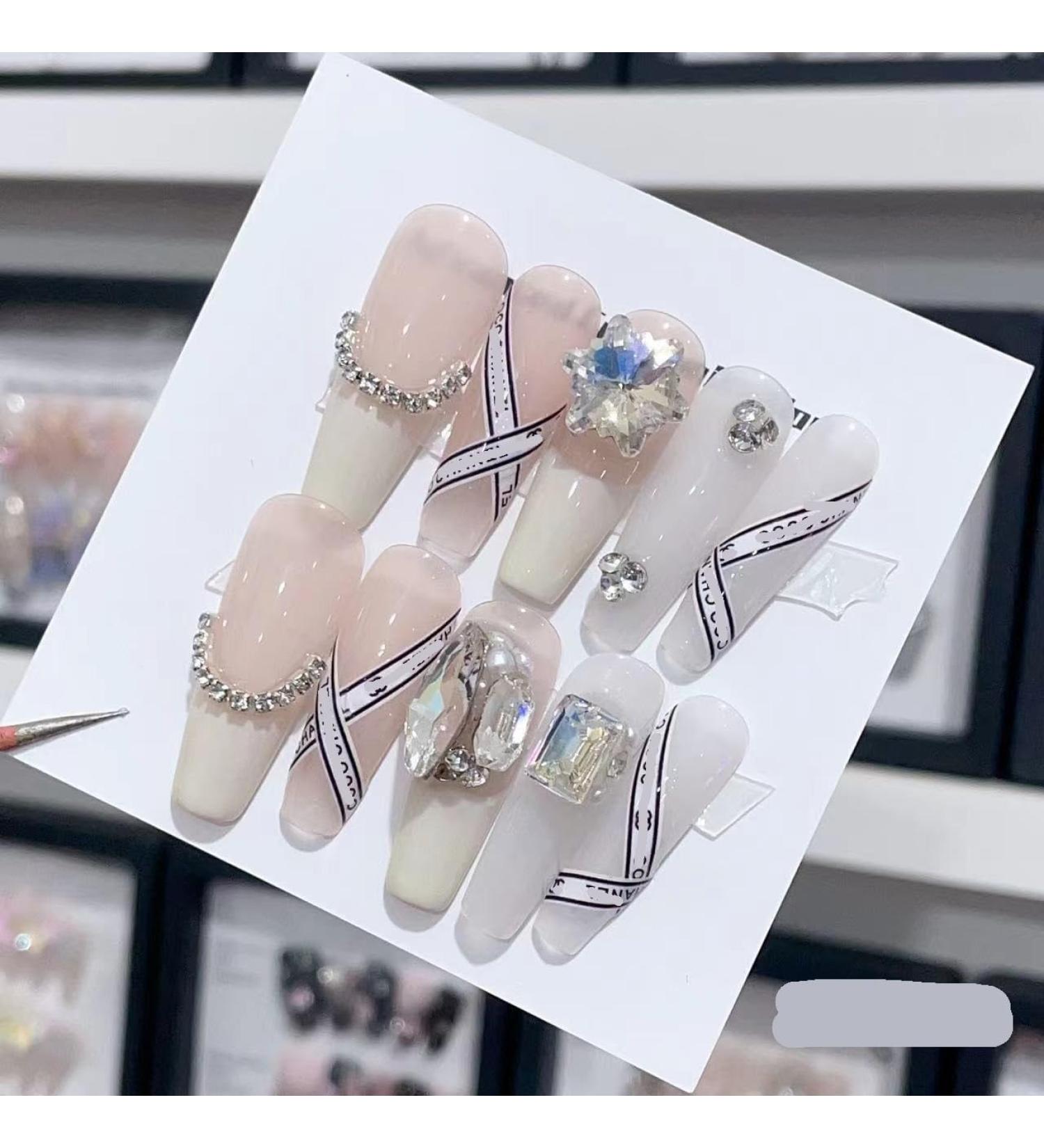 Removable and wearable nail art French Almond Ombre Handmade Press On Nails Long Acrylic False Nail Tips InNail (Color : 29164 Size : M) - Buy Online on GoSupps.com