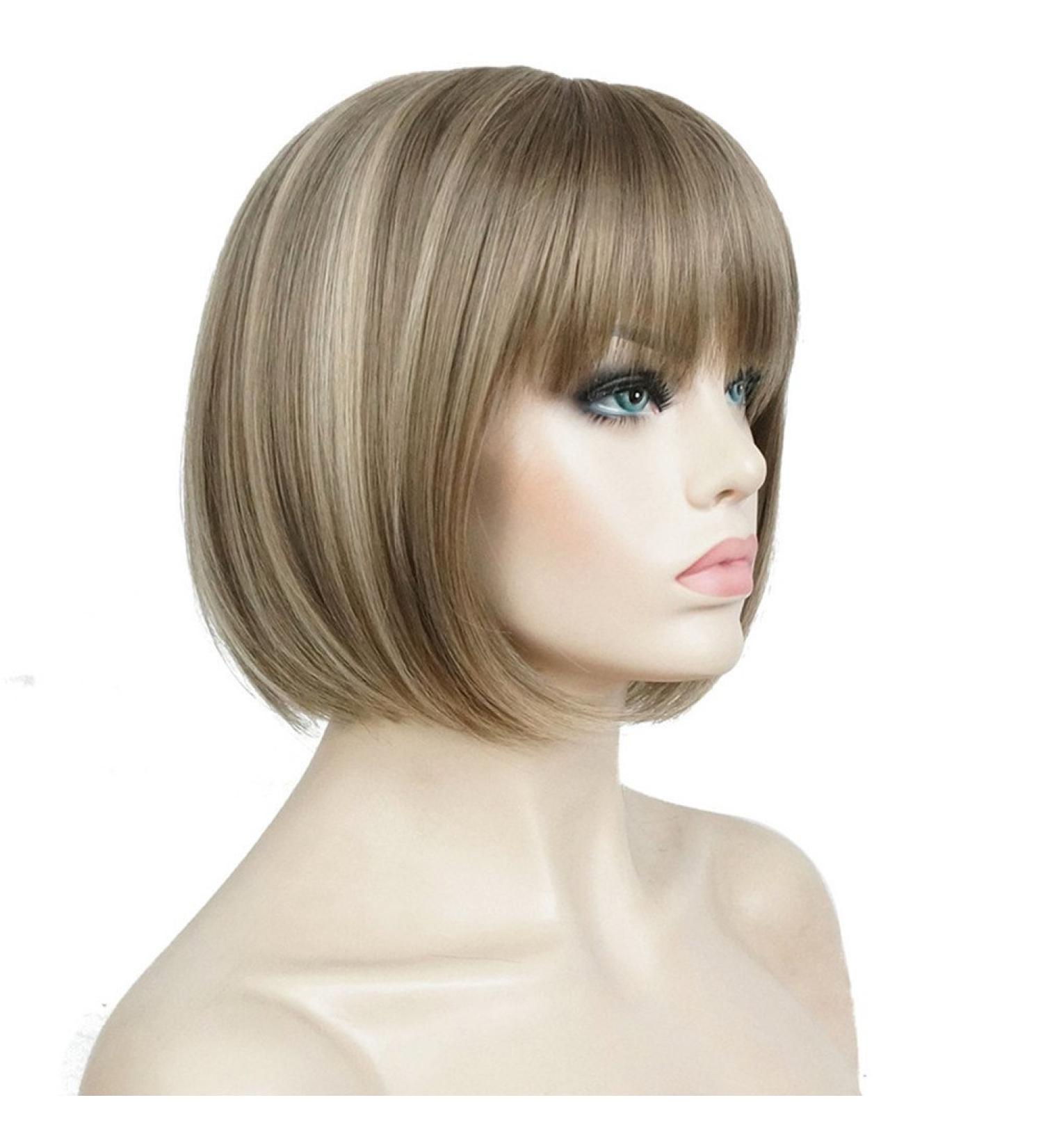 Aimole Short Bob Straight Wig with Cute Flat Bangs Synthetic Hair in 24M8+613 - Buy Online on GoSupps.com