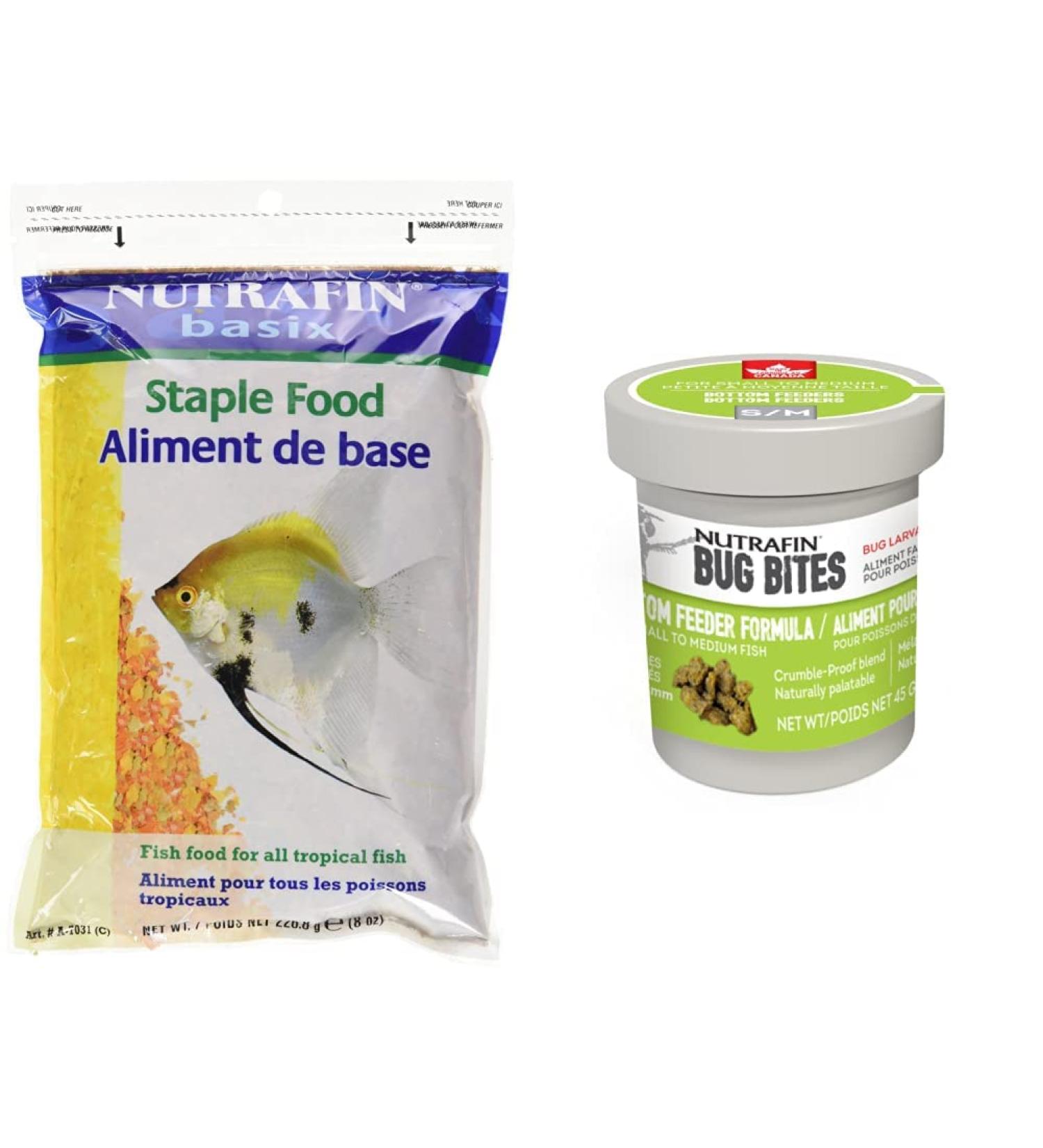 Nutrafin A7031 Basix Staple Food-Poly Bag 226.8g (8-Ounce) + Nutrafin Bug Bites Bottom Feeder Formula 1.4-2.0 mm granules - Buy Online on GoSupps.com