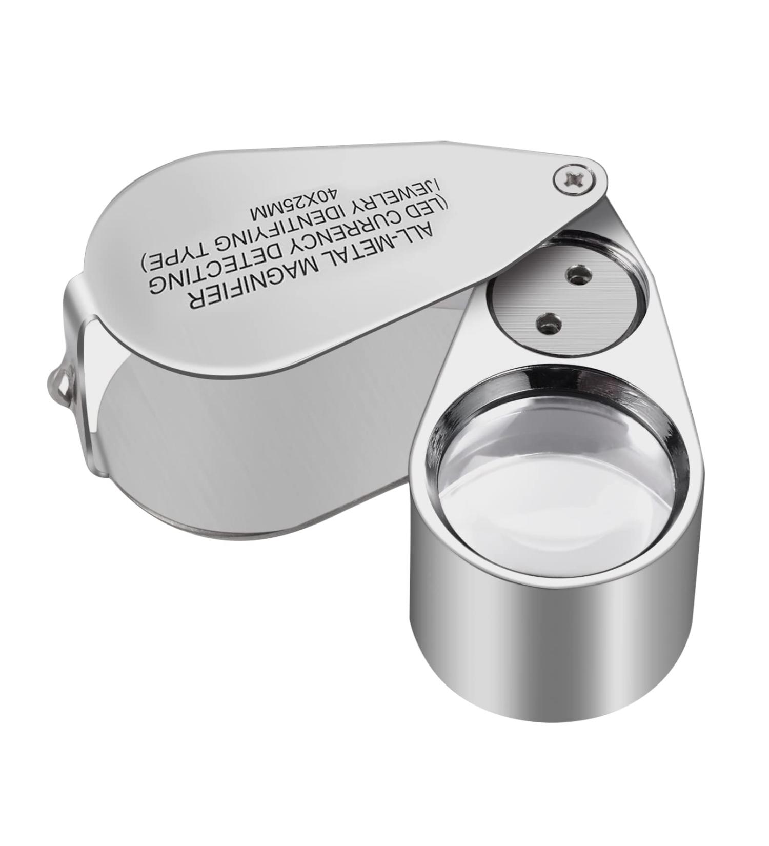 40X Full Metal Illuminated Jewelry Loop Magnifier with LED - XYK Pocket Folding Loupe for Currency Detecting and Jewelry Identifying - Buy Online on GoSupps.com
