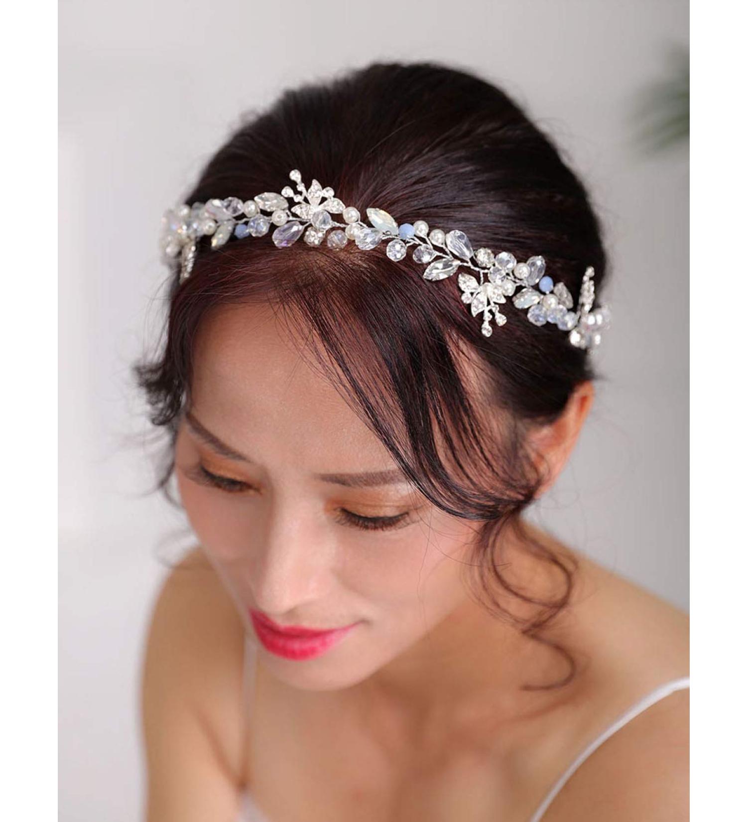 Deniferymakeup Silver Bridal Hair Vine Opal Hair Piece Rhinestones Wedding Hair Piece Crystal and Pearl Blue Bridal Jewelry for Women and Girls - Buy Online on GoSupps.com