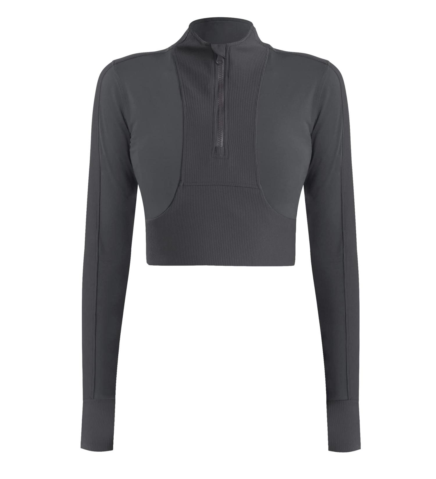 KTILG Women's Cropped Half Zip Pullover Jacket - Deep Grey | Activewear Top for Yoga & Running - Buy Online on GoSupps.com