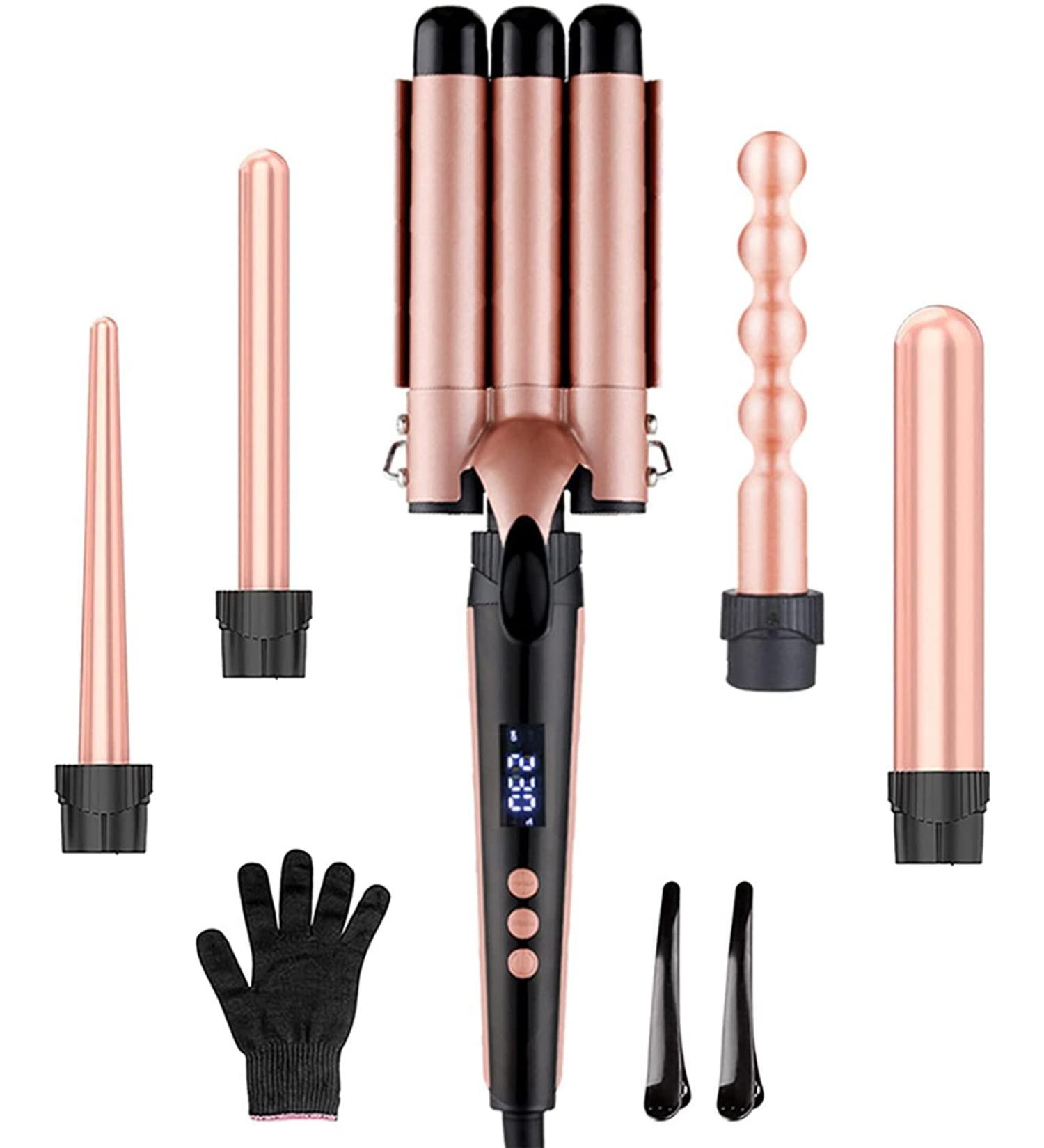 5-in-1 Curling Wand Iron Set | Interchangeable Ceramic Barrels for Long & Short Hair | LCD Display Curls & Waves - International Shipping Available - Buy Online on GoSupps.com