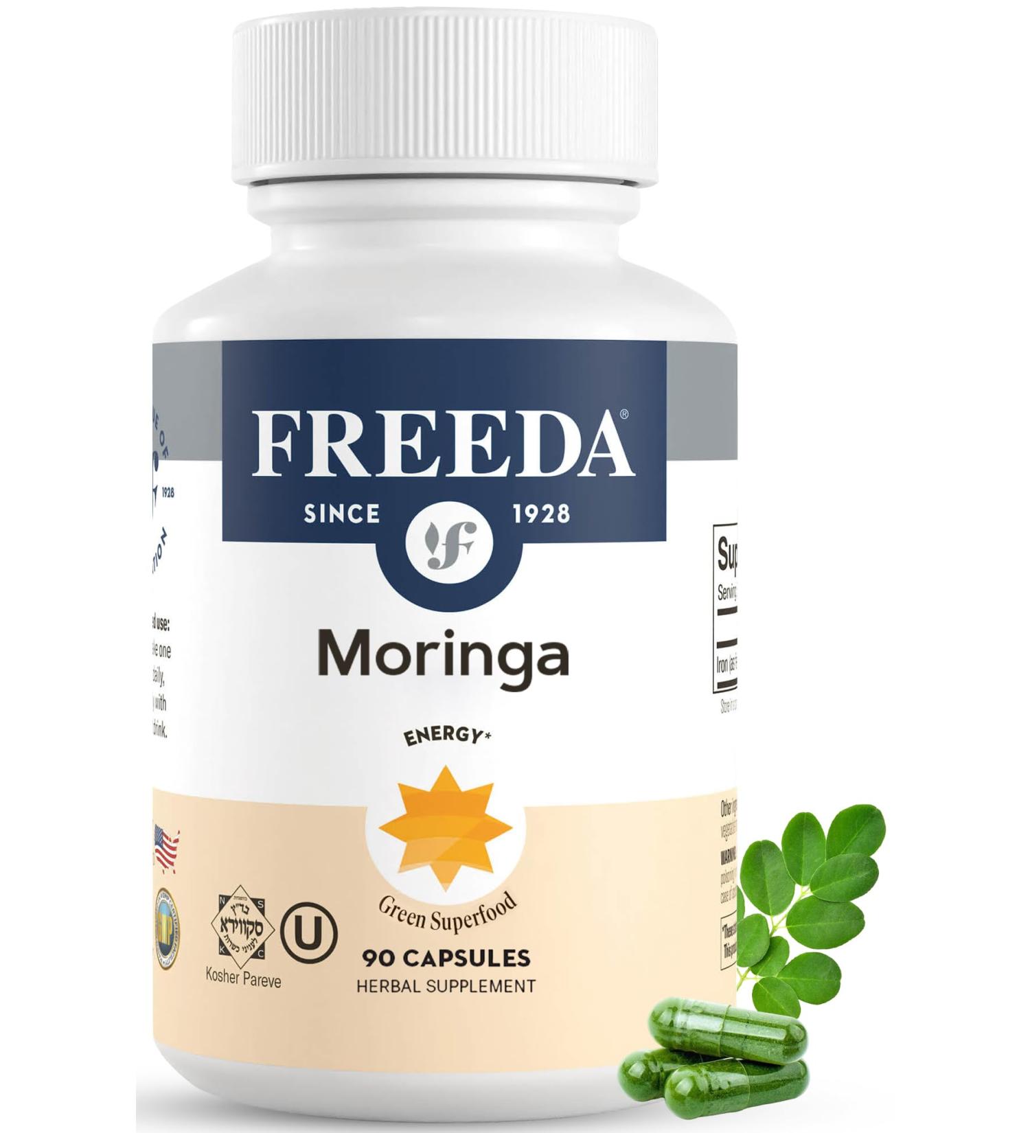 FREEDA Moringa Organic Moringa Oleifera Leaf 1000mg Antioxidant-Rich Green Superfood for Energy Immunity & Daily Wellness 90 Vegan Capsules Non-GMO Kosher Made in USA Trusted Since 1928 - Buy Online on GoSupps.com