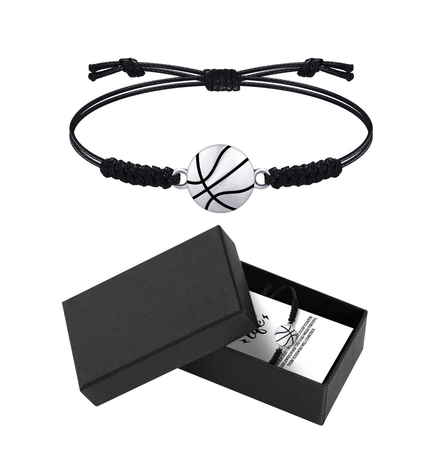 Willbond Basketball Charm Bracelet - Adjustable Woven Jewelry with Cardboard Gift Box | Sports Fan Accessories - Perfect Basketball Volleyball Gift - Buy Online on GoSupps.com