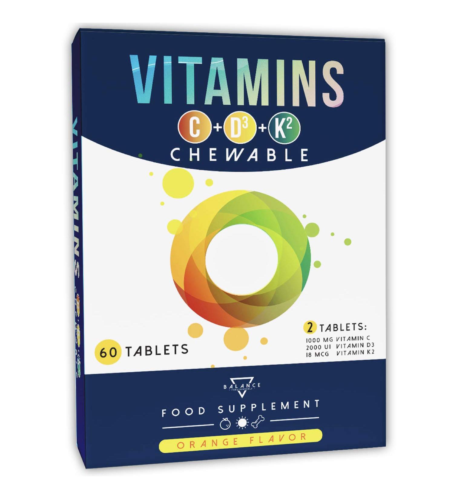 VITAMIN C+D3+K2-60 CHECKABLE TABLETS ORANGE FLAVOR | Child Vitamin | Vitamin C | Vitamin D | Vitamin D | Vitamin D Child | 100% Natural - Buy Online on GoSupps.com