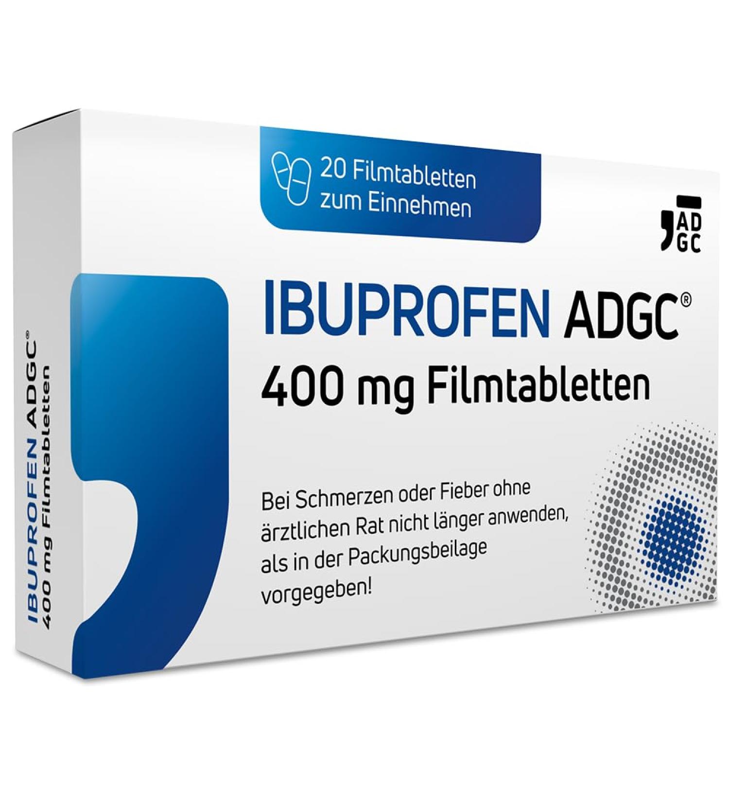 Buy IBUPROFEN ADGC 400mg - 20 Pieces for Effective Pain Relief | Treat Headaches Toothache Period Pain & Fever - International Shipping Available - Buy Online on GoSupps.com