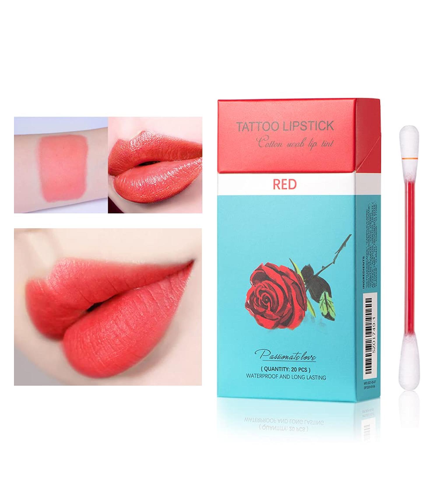 Eliversion 20Pcs Tattoo Lipstick Cotton Swab - Waterproof Non-Stick Lip Tint | Long Lasting Matte Lip Gloss Swab (Red) - Buy Online on GoSupps.com