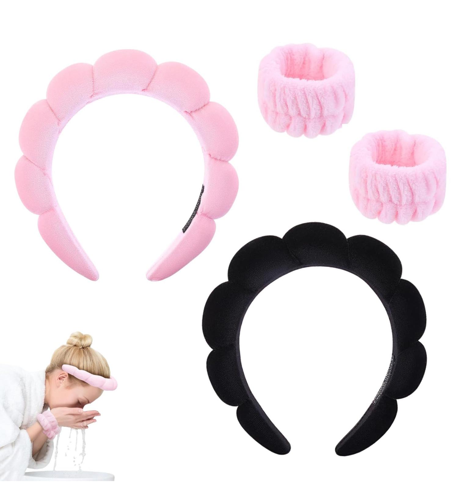 4 Piece Spa Headband Wrist Sponge Skin Care Hair Band Skincare Headband Set for Women Girls Sports Shower Washing - Buy Online on GoSupps.com