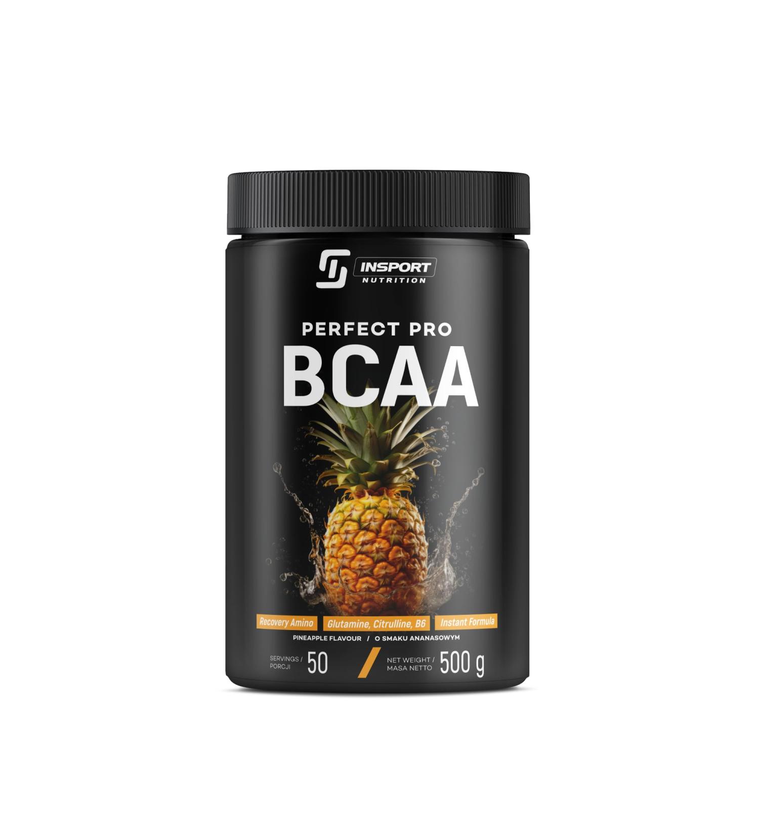 INSPORT Nutrition - BCAA PERFECT PRO - Professional Sports Supplement - L-Glutamine - Vitamin B6-50 Servings - 500g Powder - Taste: (Pineapple) - Buy Online on GoSupps.com