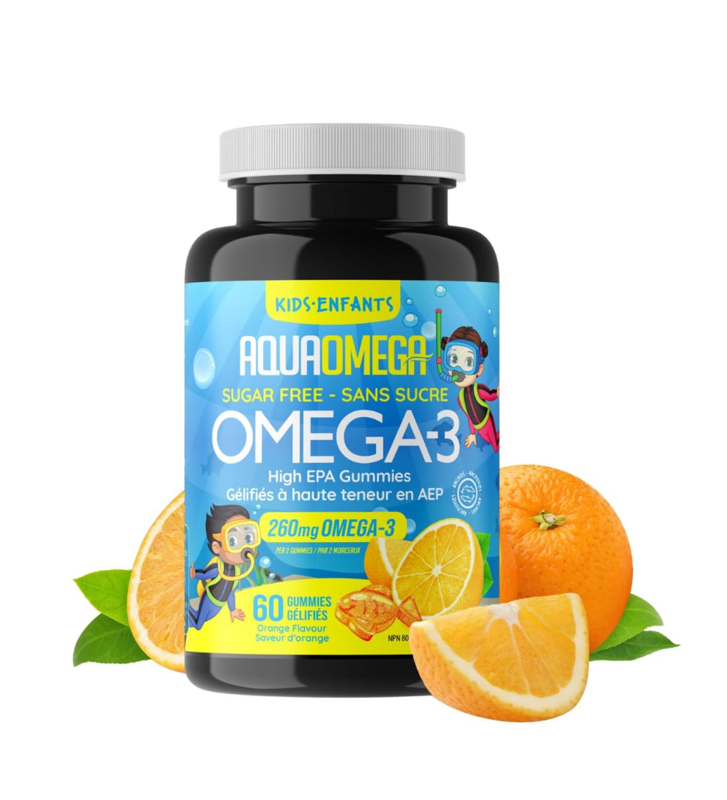 AquaOmega Kids Omega-3 Gummies - High EPA Omega-3 with DHA and Vitamin D - Omega-3 Supplements Tasty Fish Oil Omega-3 Gummy Omega-3 Kids Omega-3 Fish Oil Sugar Free Orange 260mg - 60 Gummies Orange 60 count (Pack of 1) - Buy Online on GoSupps.com
