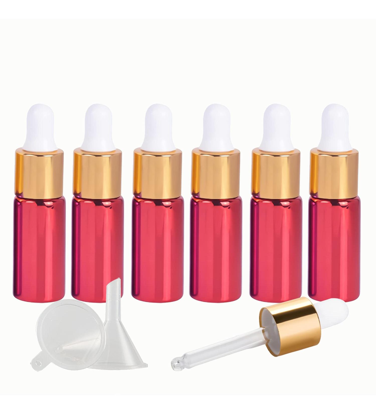 Tianzd 6-Pack 5ml Chrome Red Drip Bottles with Gold Screw Cap & Glass Pipette - Perfect for Perfume & Essential Oils - Buy Online on GoSupps.com