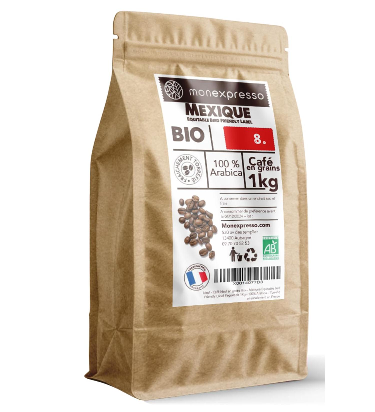 Caf grain 1kg - 100% Arabica - Mexique quitable bird friendly - Intensit 8 - Torr fi Artisanalement en France - 100% biologique - Monexpresso Mexique Bird Friendly 1 kg (Lot de 1) - Buy Online on GoSupps.com