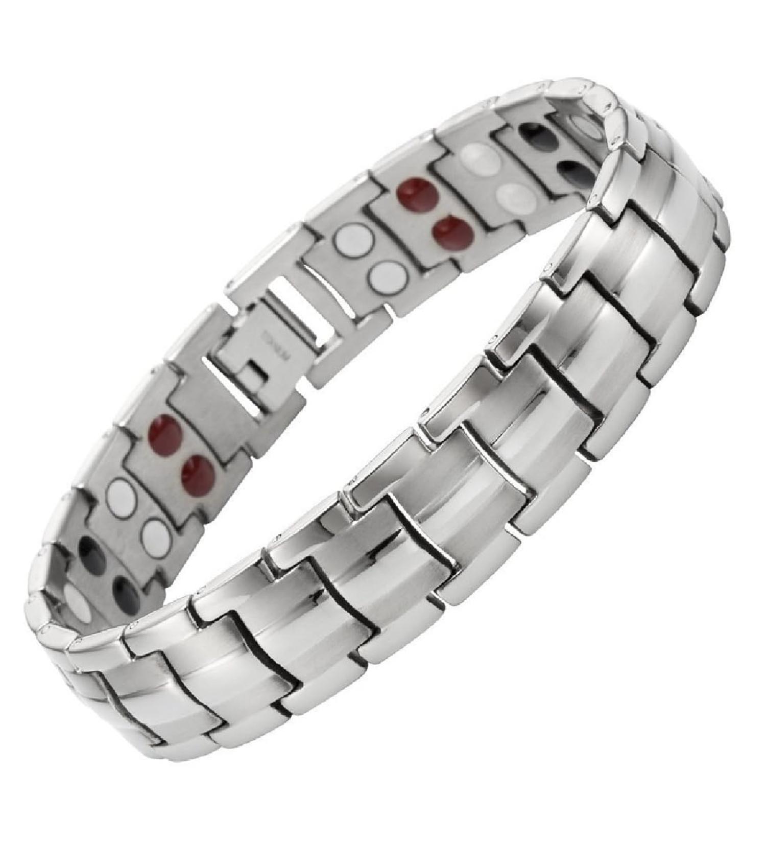 Jitnga Titan Magnetic Bracelet for Men & Women - Unisex Silver & Black Stone Jewelry - Buy Online on GoSupps.com
