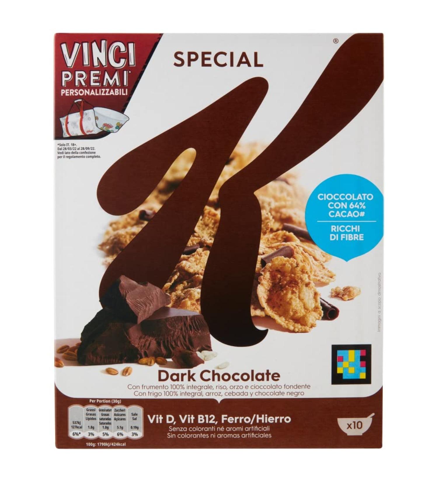 Kellogg's 6x Kelloggs Special K Dark Chocolate Fiocchi di Riso Cereals dark chocolate rice flakes whole wheat and barley with vitamins and minerals with chocolate curls 290 g cereal flakes - Buy Online on GoSupps.com