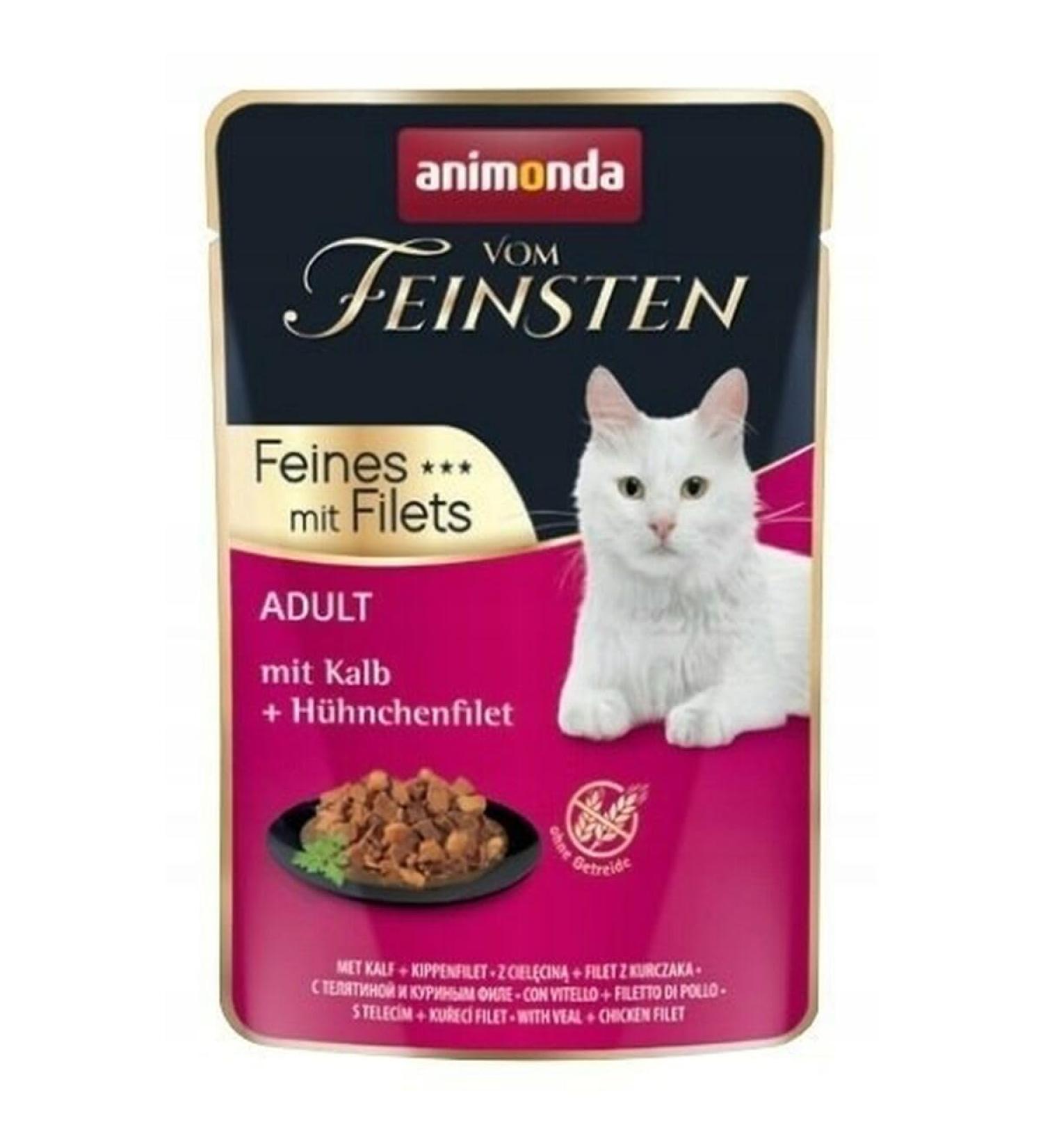 Animonda of the finest adult cat food wet food for adult cats fine with fillets with calf + chicken fillet 18 x 85 g fillets calf 85 g (18 Pack)