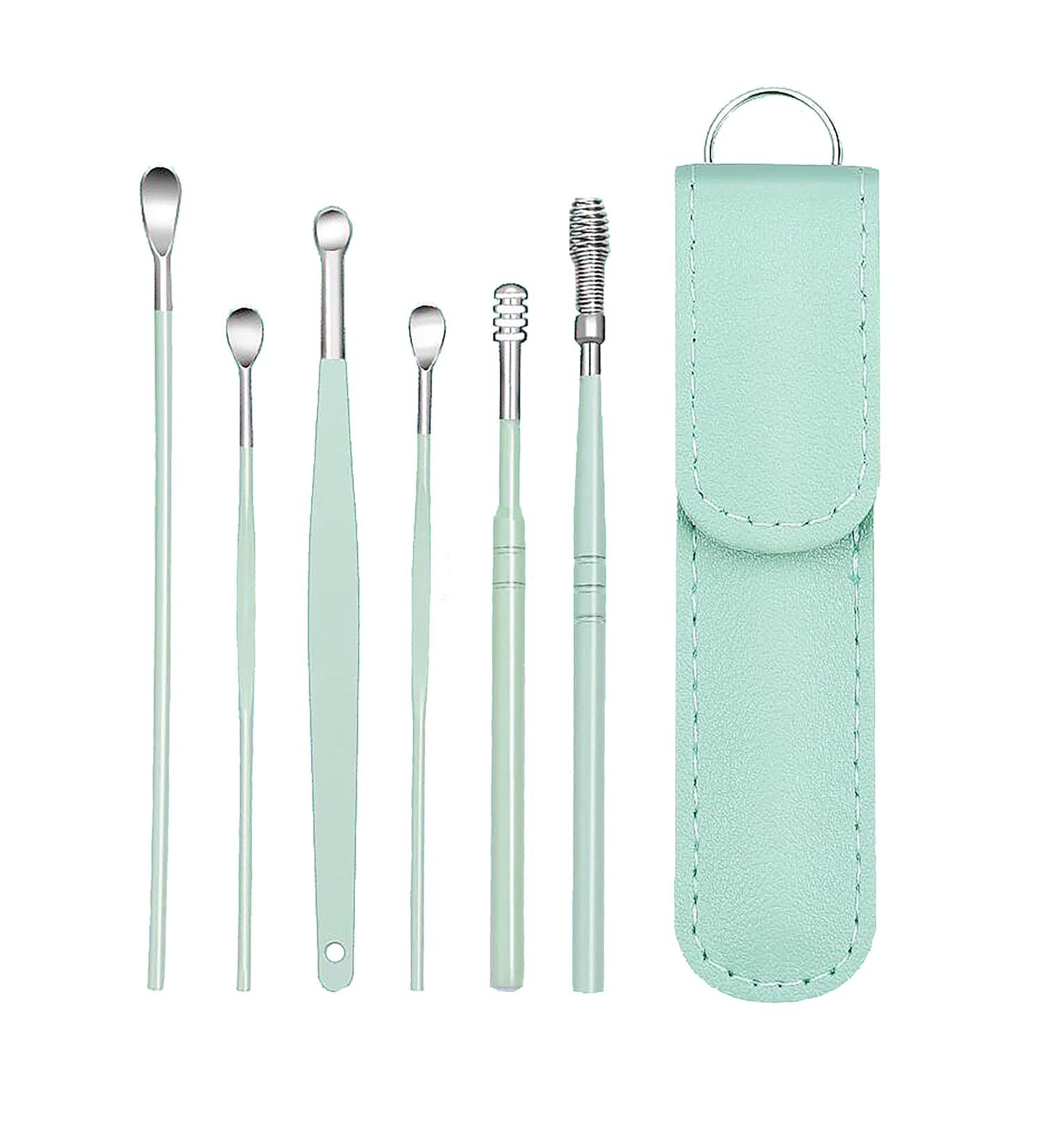Ear Cleaner Earwax Removal Kit - 6 Pcs Set for Adults - Ear Wax Remover Tool with Storage Bag (Green) - Buy Online on GoSupps.com