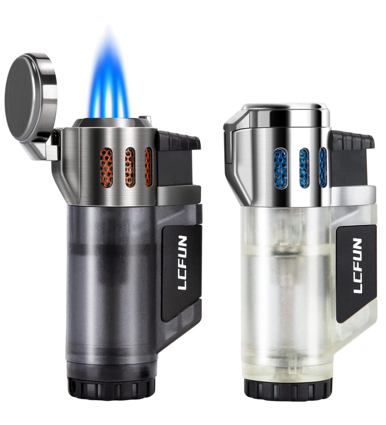 Torch Lighter 2 Pack Triple Jet Lighter Refillable Butane Lighter Fluid Gas Lighter 3 Flame Windproof Lighter--Butane Not Included (Black  Silver) - Buy Online on GoSupps.com