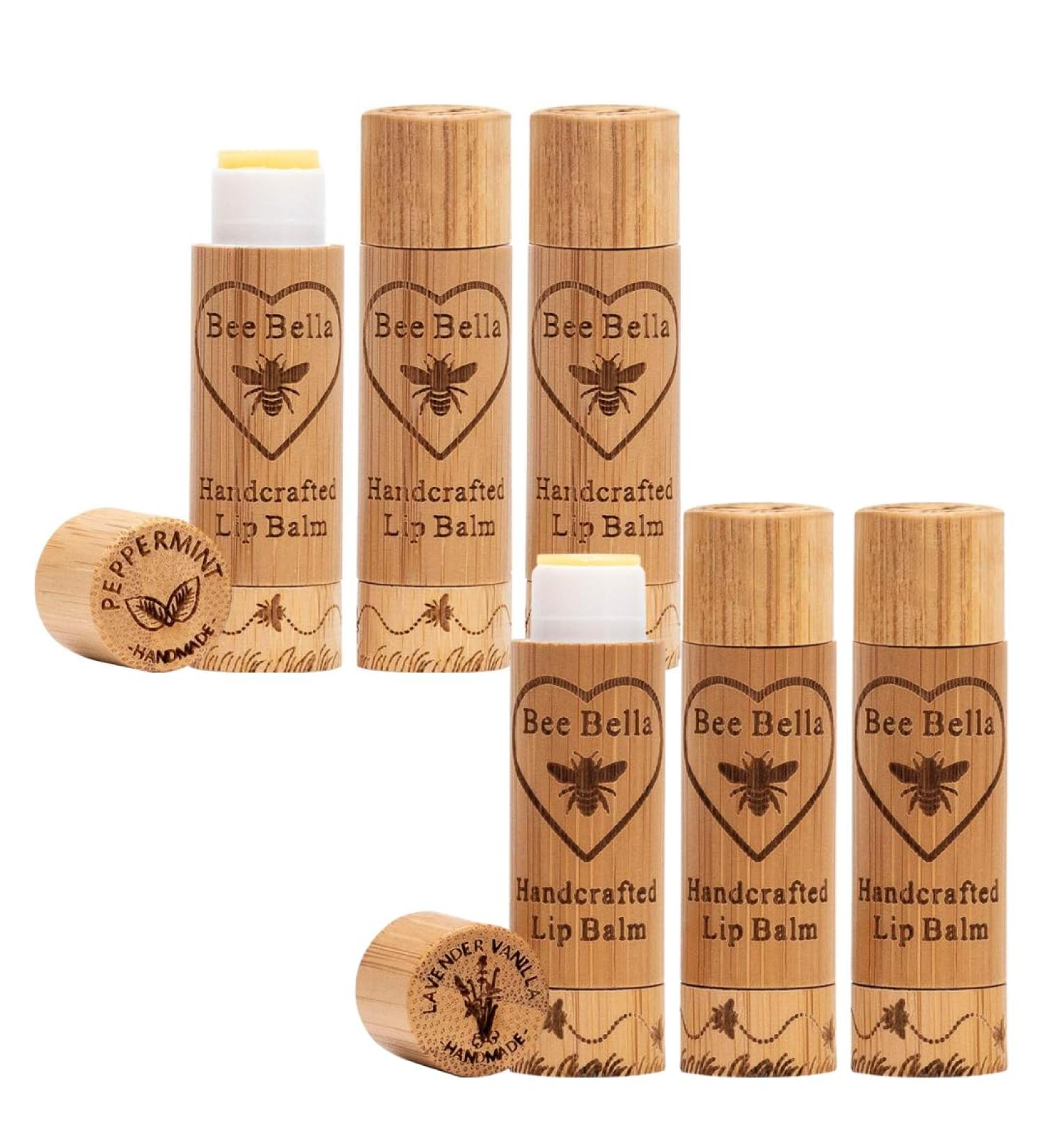 Bee Bella Lip Balm Combo Pack - Hydrating Lip Care 100% Natural Organic Beeswax with Vitamin E Handmade in USA 3 Each (Peppermint Lavender Vanilla 6 Pack) - Buy Online on GoSupps.com