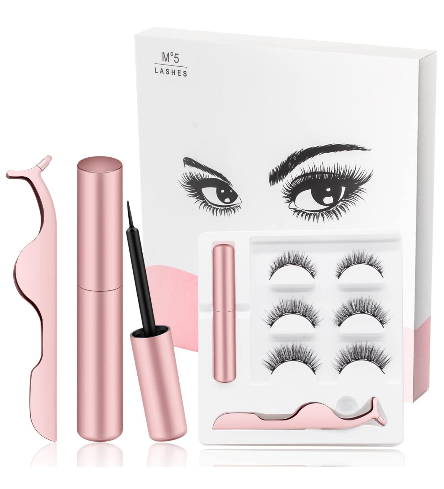 Narkysus Magnetic Eyelashes and Eyeliner Set - 3 Pairs 3D Reusable Lashes, 1 Tube Magnetic Eyeliner for Natural Mink Lashes - Long Lasting Magnetic Eyelashes - Pack of 1 - Buy Online on GoSupps.com