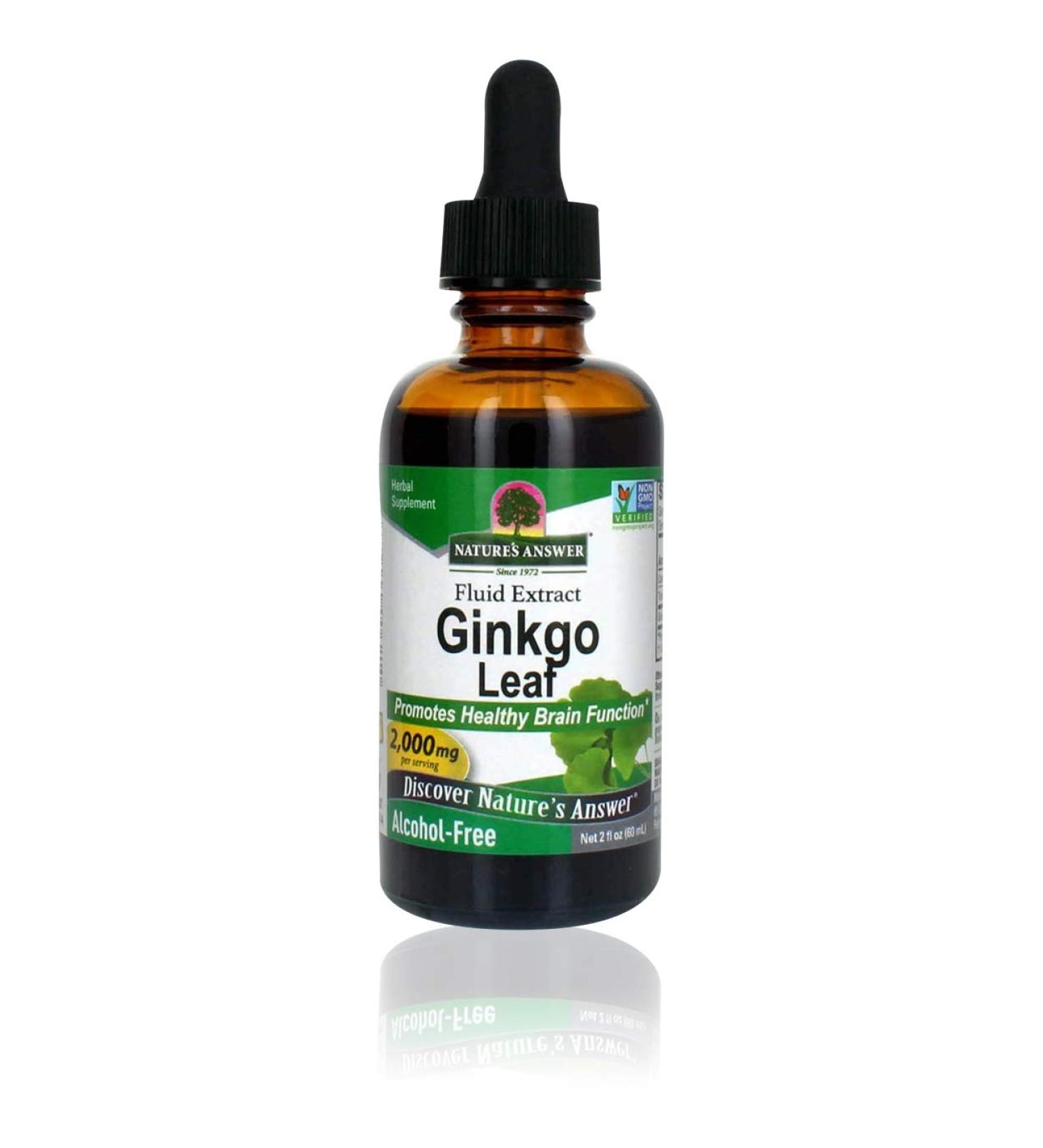 Nature's Answer Ginkgo Leaf Extract 2000mg - Alcohol-Free | Memory, Mood & Concentration Support | Gluten-Free & Kosher Certified | 2oz Bottle - Buy Online on GoSupps.com