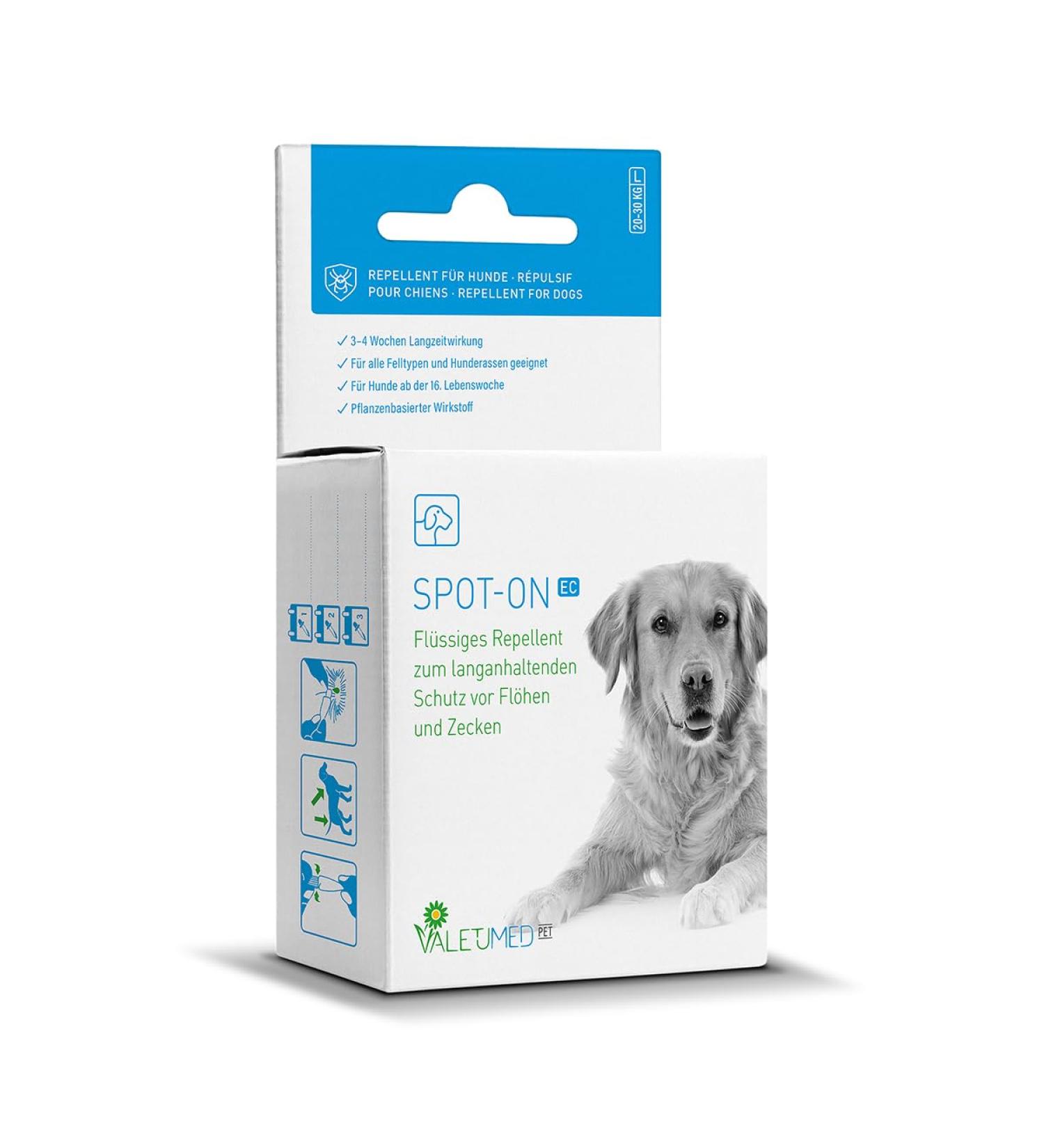 Valetumed spot on EC size L (dog 20-30 kg) pipette 3 x 3.2 ml repellent to apply the skin against fleas and ticks with up to 12 weeks long-term effect (L)