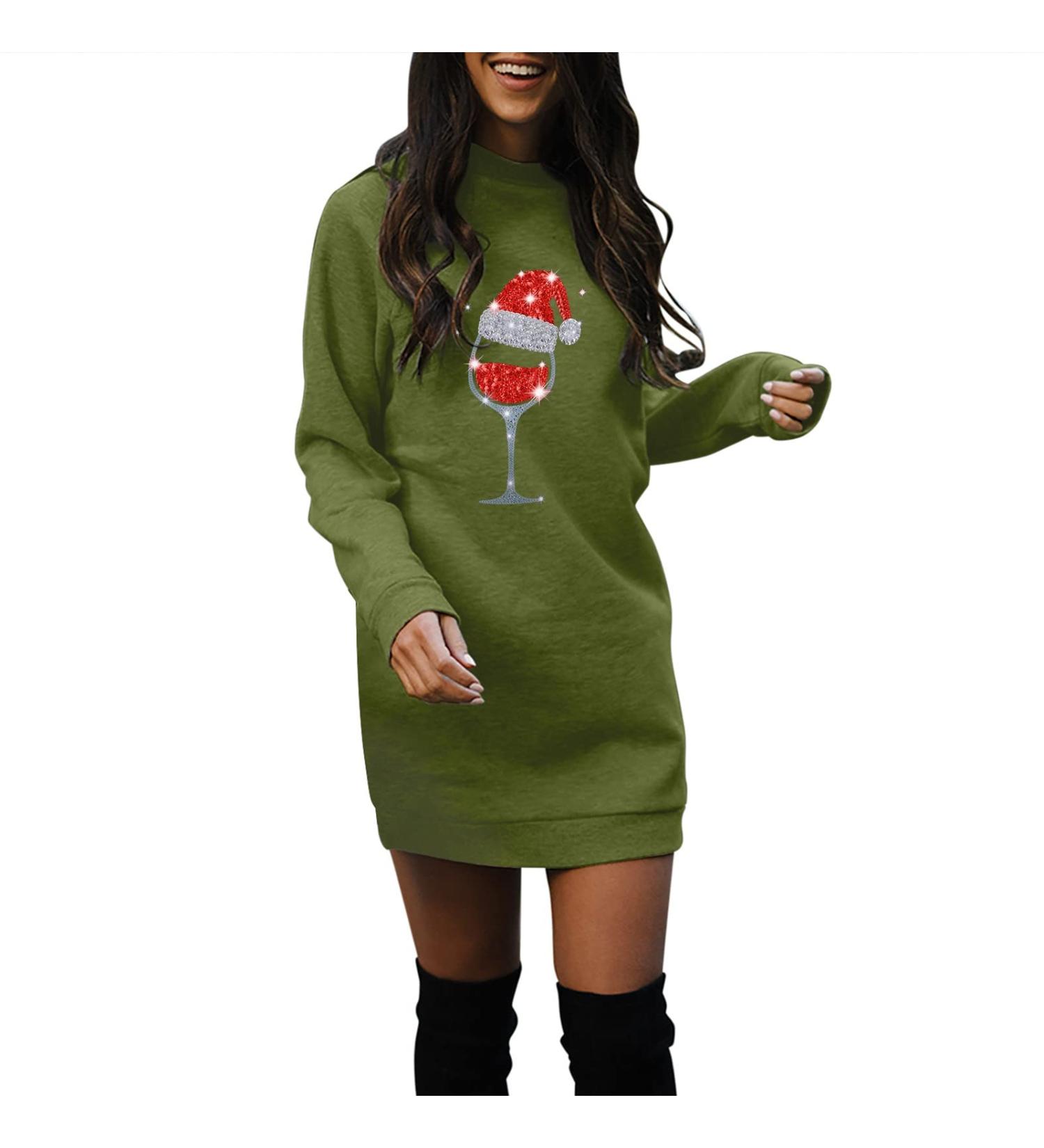 Hanxiulin Women's Christmas Dress - Oversized Long-Sleeved Hoodie Sweatshirt in Green XL - Trendy Holiday Fashion - Buy Online on GoSupps.com