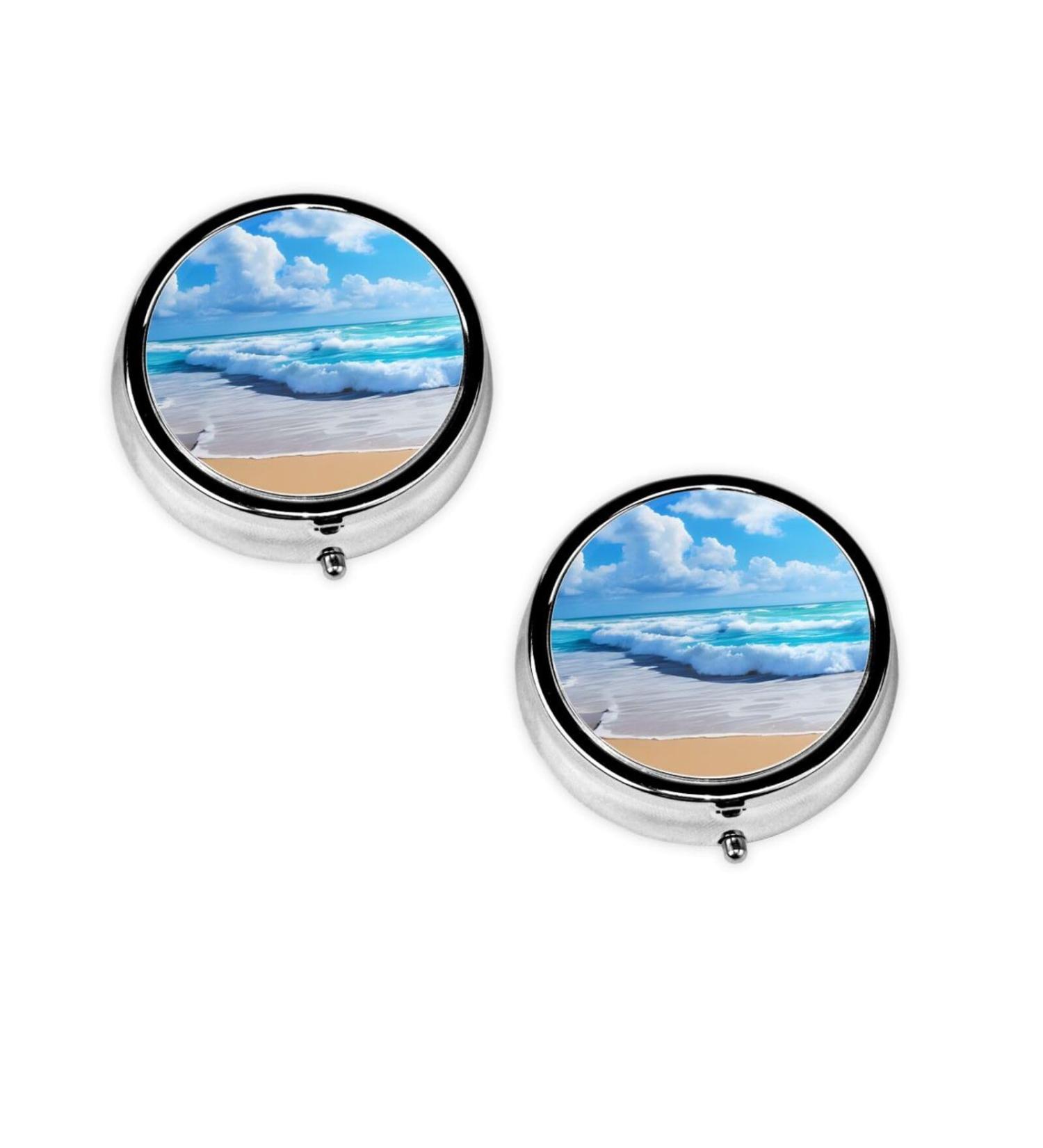Beach & Sea Printed Mini Round Pill Box | 3 Compartment Travel Pill Organizer | Portable Pill Case for Home & Office - Buy Online on GoSupps.com