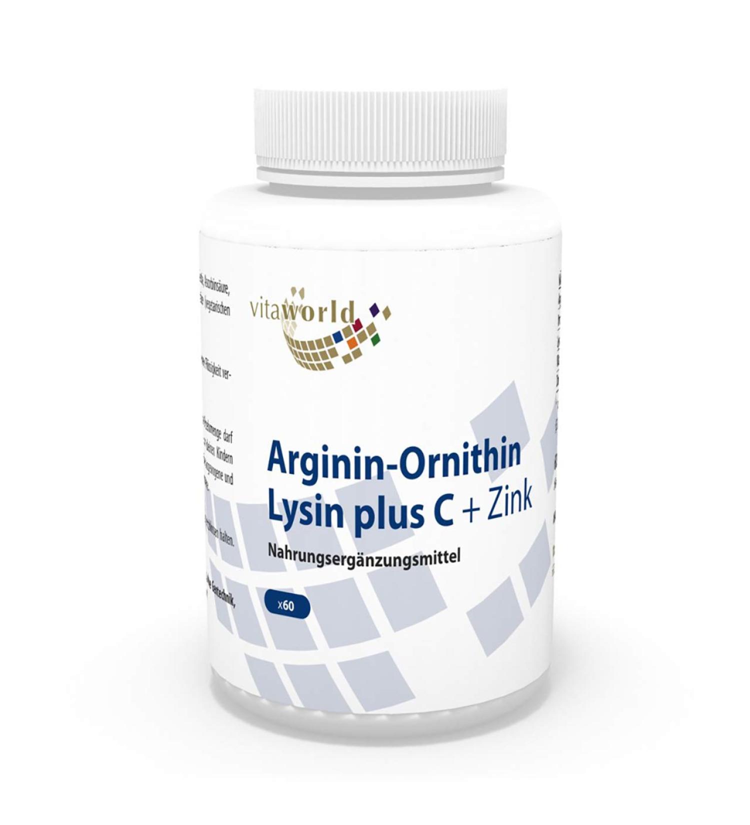 Vita World Pack of 3 Arginine Ornithine Lysine + Zinc + Vitamin C 3 x 60 Capsules Made in Germany