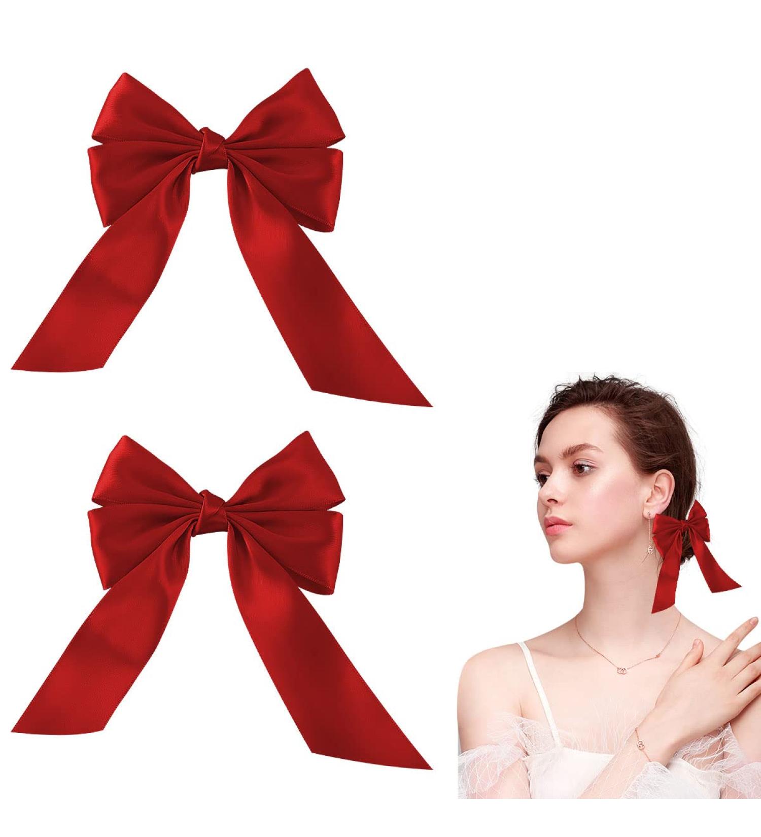 Jagowa 2 Pcs Large Red Ribbon Bow Hair Clips - Party Hairstyle Accessories - Buy Online on GoSupps.com