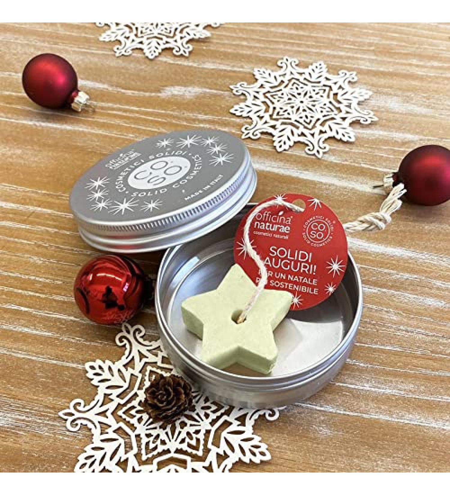 Officina Naturae CO.SO. Christmas Gift Idea Stars Plastic Free 1 Pot of CO.SO. Aluminium Door and 1 Solid Velvety Bagnoschiuma 25 g Star Shape