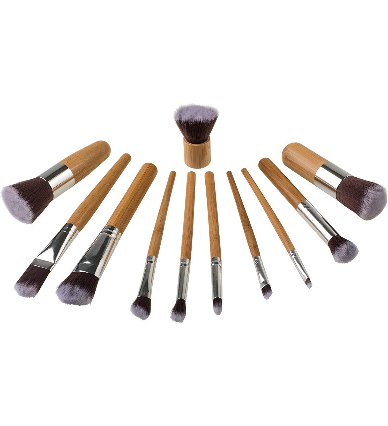 Professional Wood Handle Makeup Brush Set - 11-Piece Beauty Care Tools for Face Lips and Eyes. Ideal for Ladies' Makeup. Nylon Bristles. Angular Blush Fan Brush Smudge Brush Flat Brush - Buy Online on GoSupps.com
