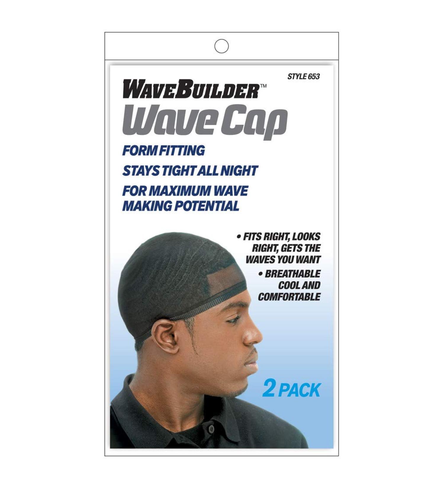 WaveBuilder Wave Cap 2 Count | Promotes Healthy & Uniform Hair Waves - Black - Buy Online on GoSupps.com