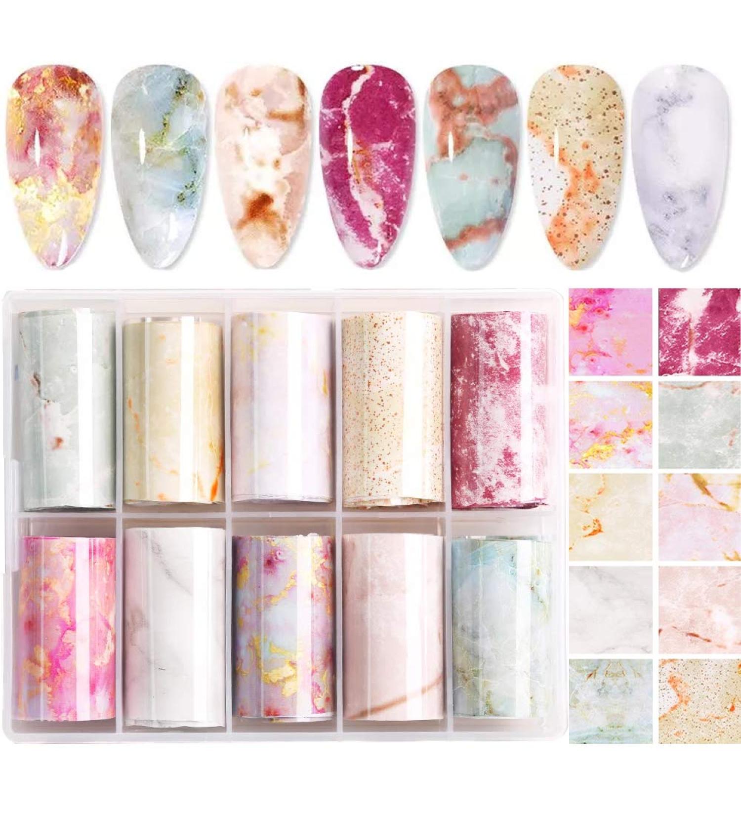 Marble Nail Foil Transfer Sticker - 10 Rolls Colorful Marble Stone Nail Art Foils for Women & Girls - Buy Online on GoSupps.com