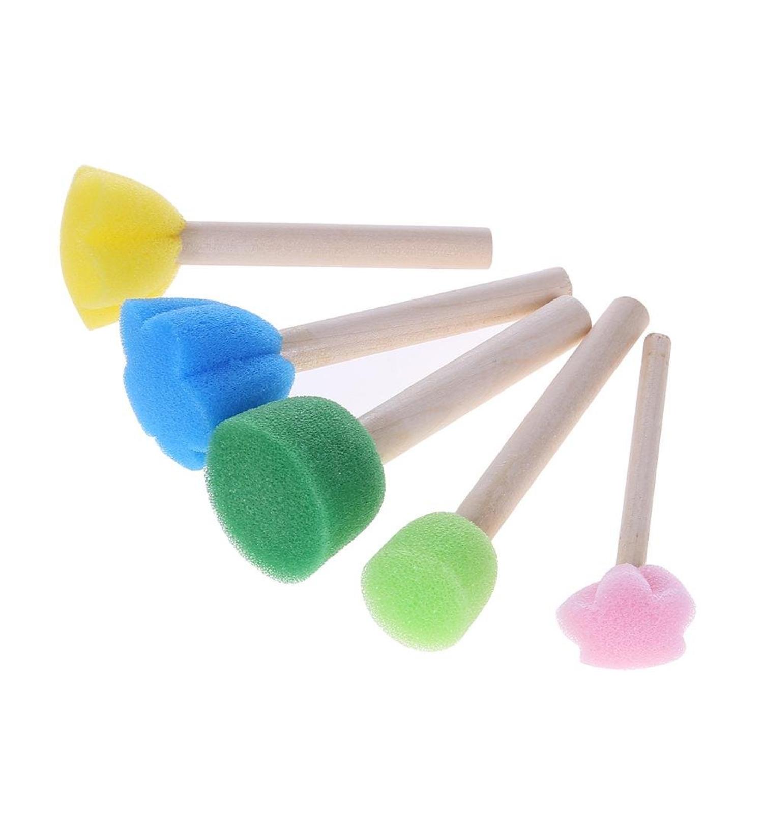 Ruwado 10 Pcs Foam Sponge Brush Set for Kids DIY Art Painting - Round Flower Design, Multi Size, Wooden Handle - Acrylic, Watercolor, Varnishes - Buy Online on GoSupps.com