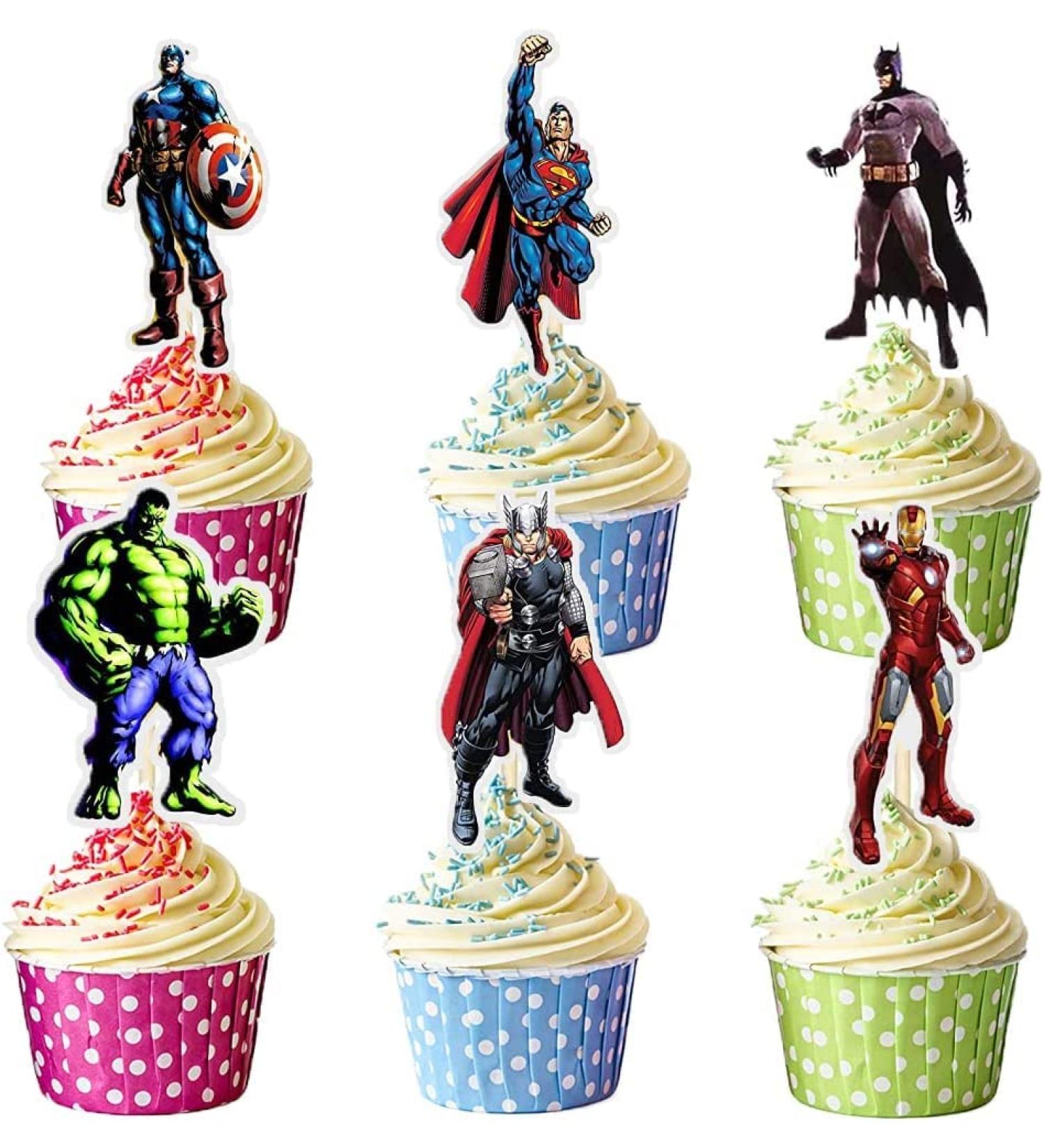 24 Pcs Set Avenger s Superhero Birthday Cake Decoration for Birthday Decoration Avenger Birthday Cupcake Toppers Superhero Theme - Buy Online on GoSupps.com