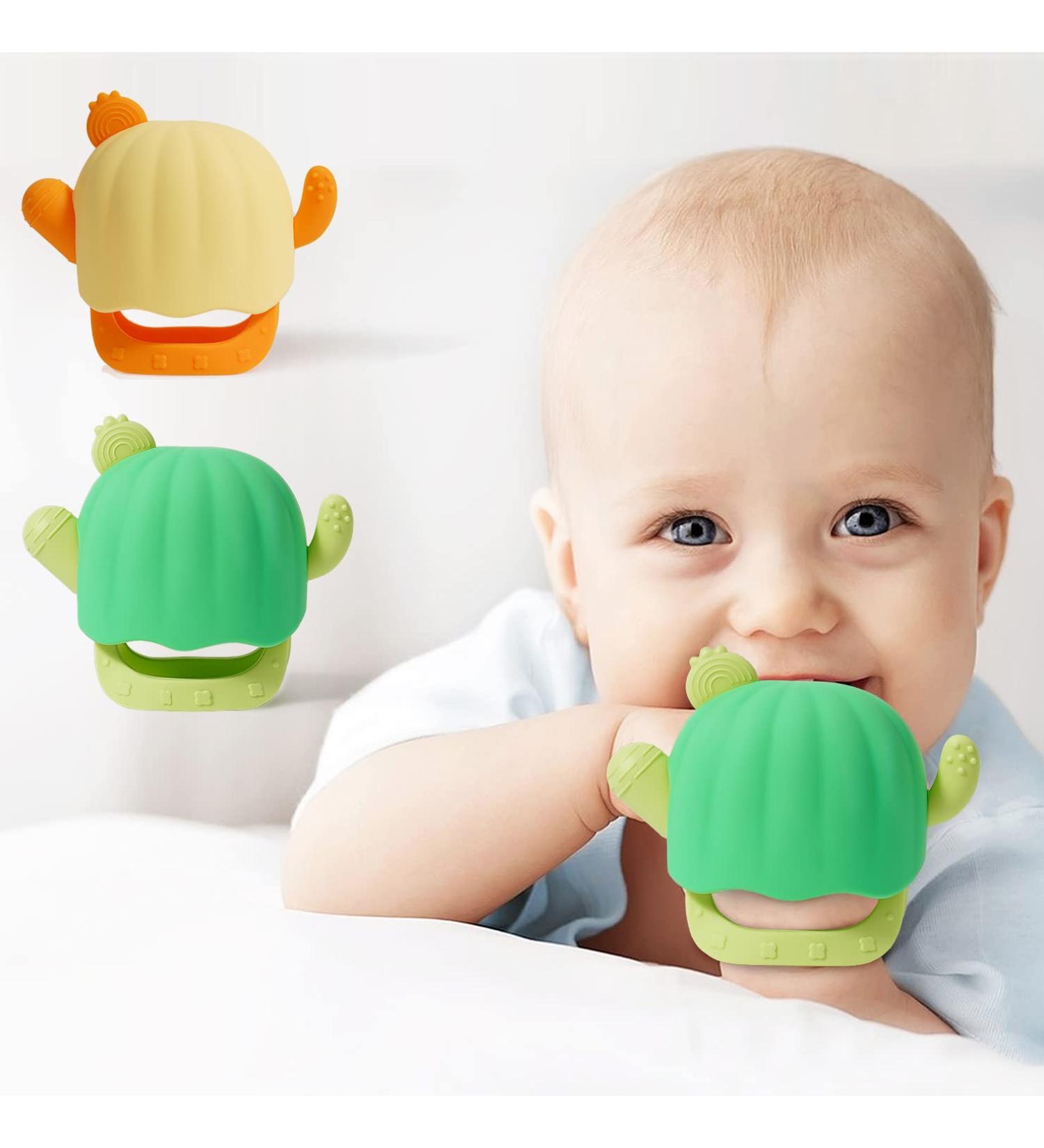 2 Pack Teething Baby Teether Mittens for 0-12 Months - BPA Free Cactus Teething Toys, Anti-Drop & Detachable Silicone Chew Toys for Infant Sucking Needs Relief (Green+Yellow) - Buy Online on GoSupps.com