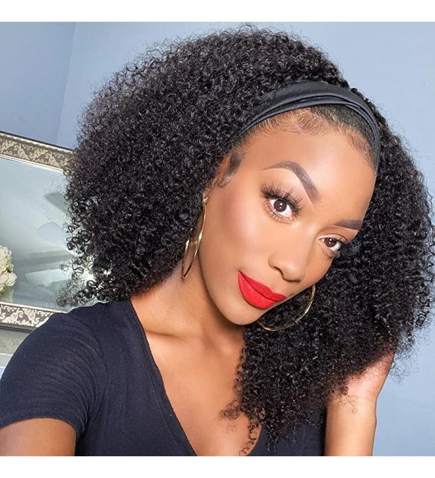 Buy 18-Inch Afro Kinky Curly Wigs for Black Women | Mongolian Virgin Remy Hair with Headband - Buy Online on GoSupps.com