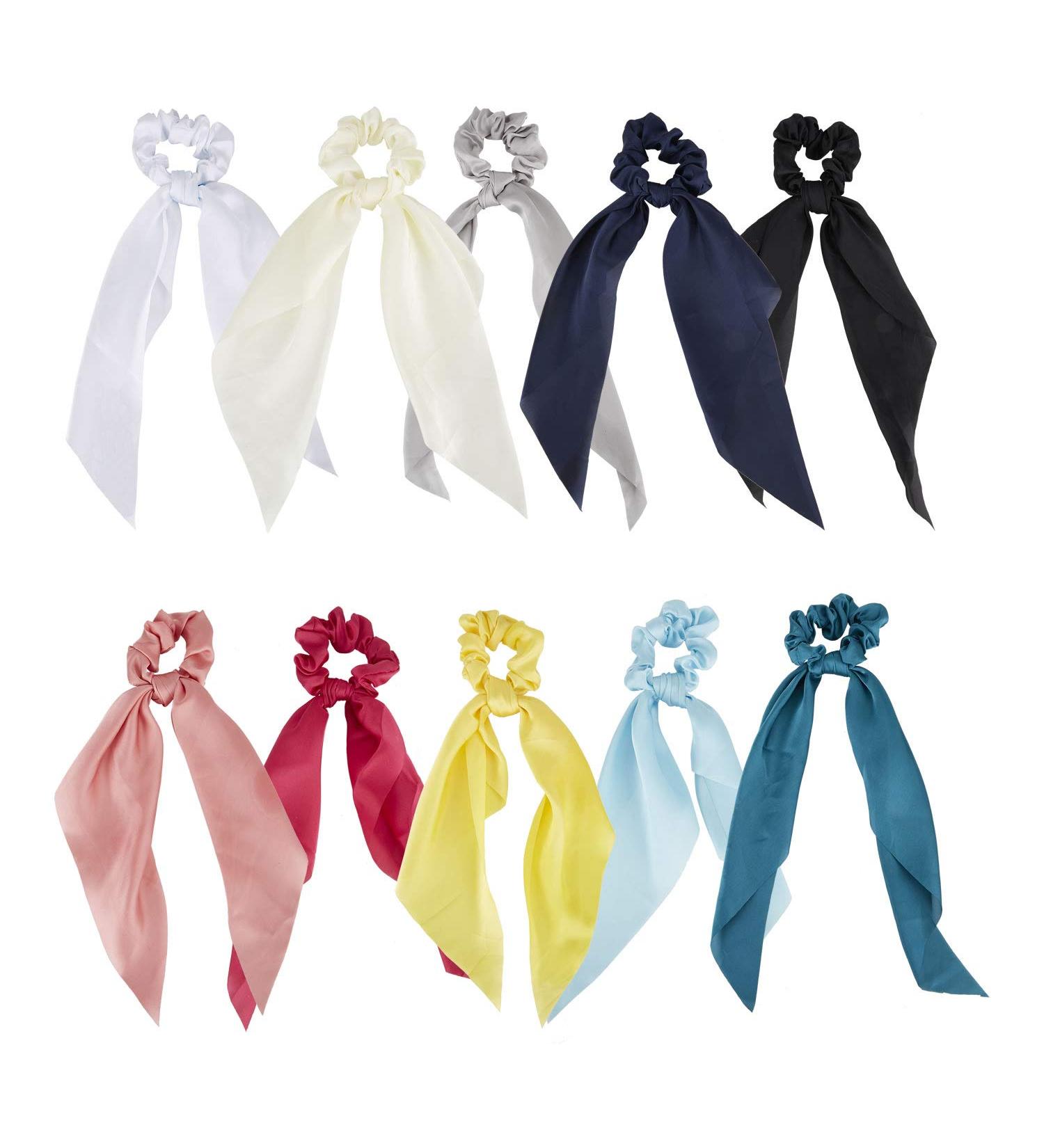 10 Pack Colorful Satin Hair Bows Scrunchies - Elastic Hair Ties Ponytail Headbands for Women - Buy Online on GoSupps.com