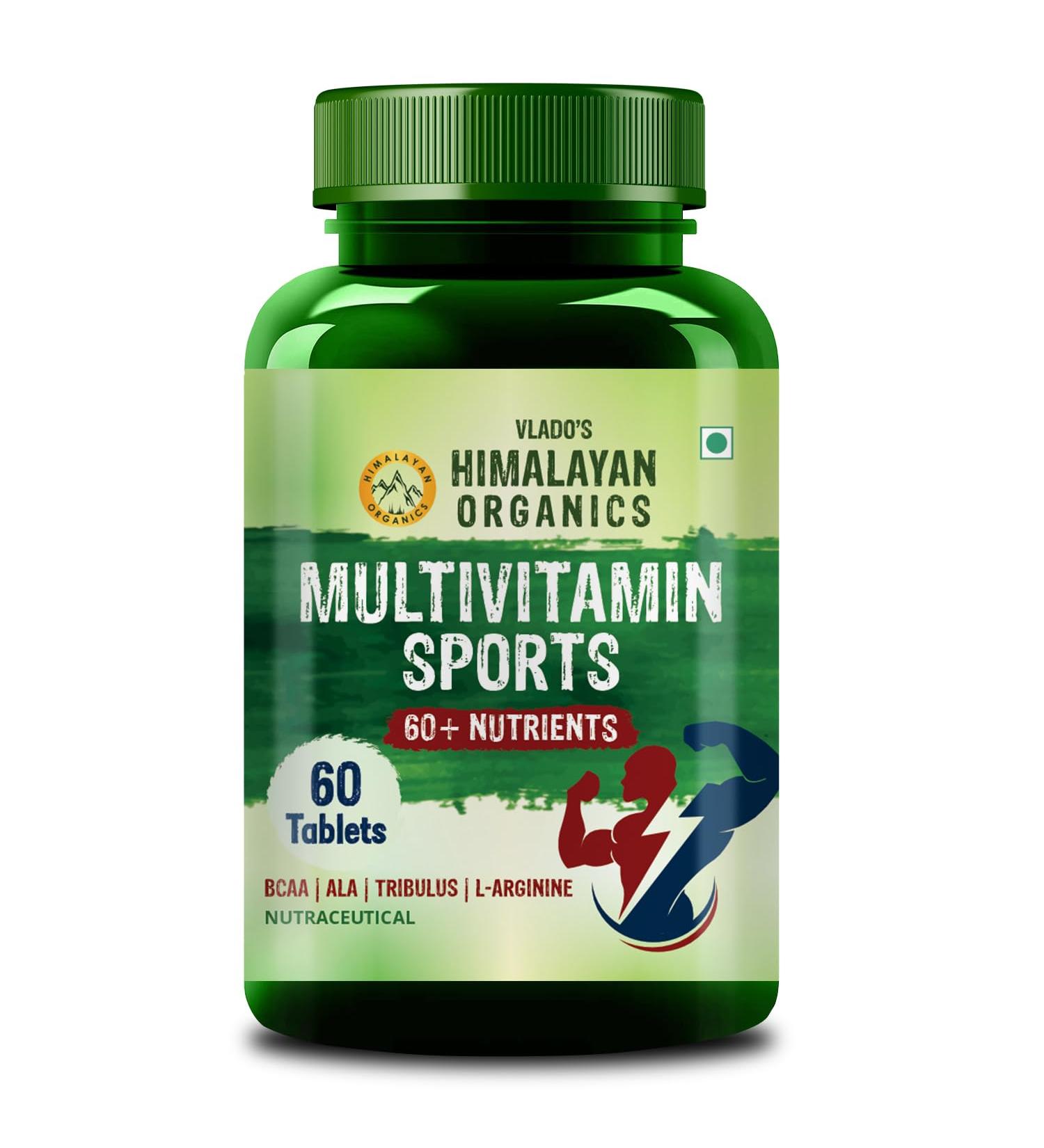 Himalayan Organics Organics Multivitamin Sports with 60+ Nutrients | Vitamin B1 B2 B3 B5 B6 B12 A E C D K Biotin Calcium Zinc | Good for Brain Eye Muscle & Joint Care - 60 Veg Tablets - Buy Online on GoSupps.com
