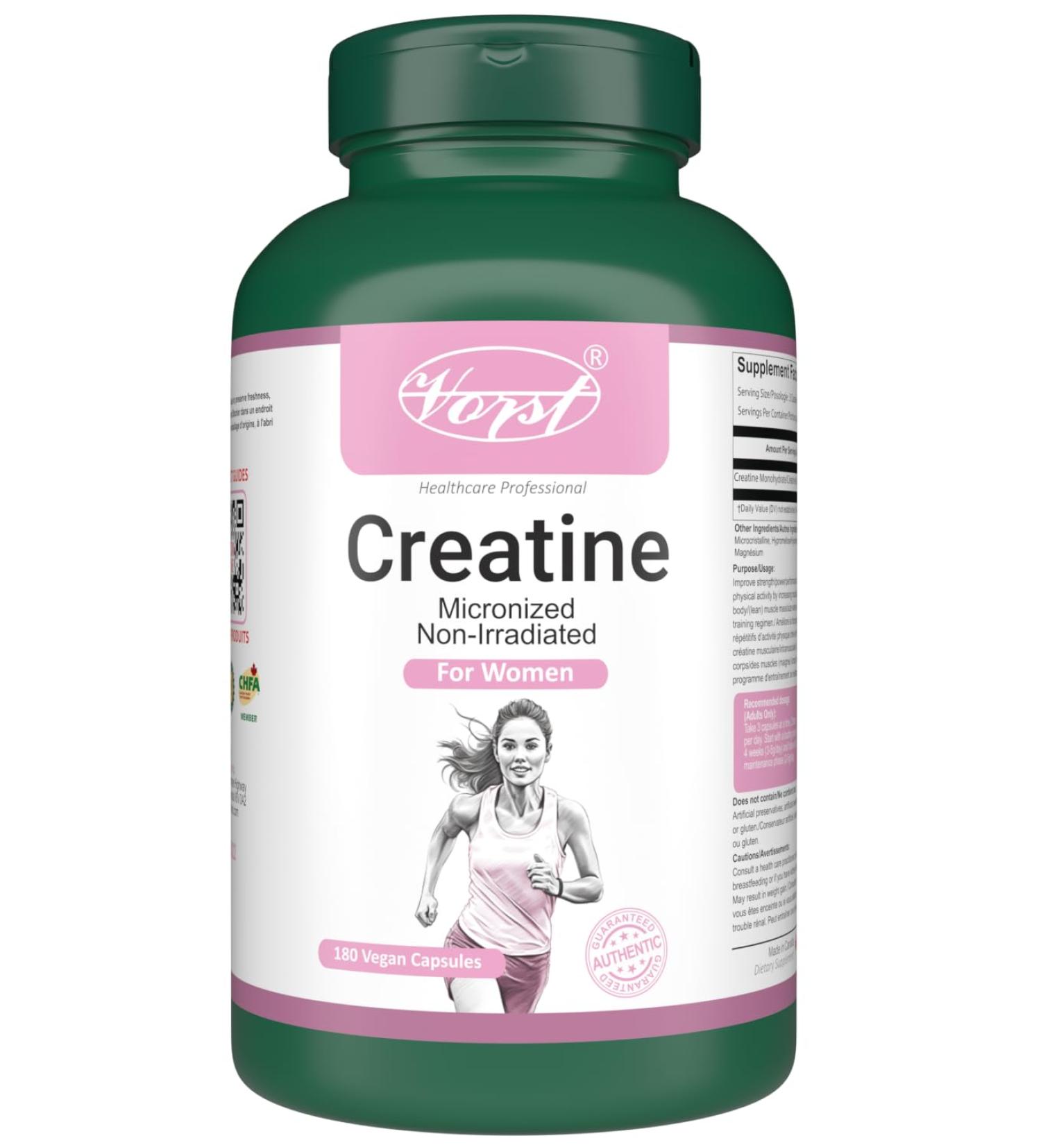 VORST Creatine Supplement for Women 180 Vegan Capsules | Monohydrate Micronized Non Irradiated | Pills for Adults of All Ages | 1 Bottle 180 count (Pack of 1) - Buy Online on GoSupps.com