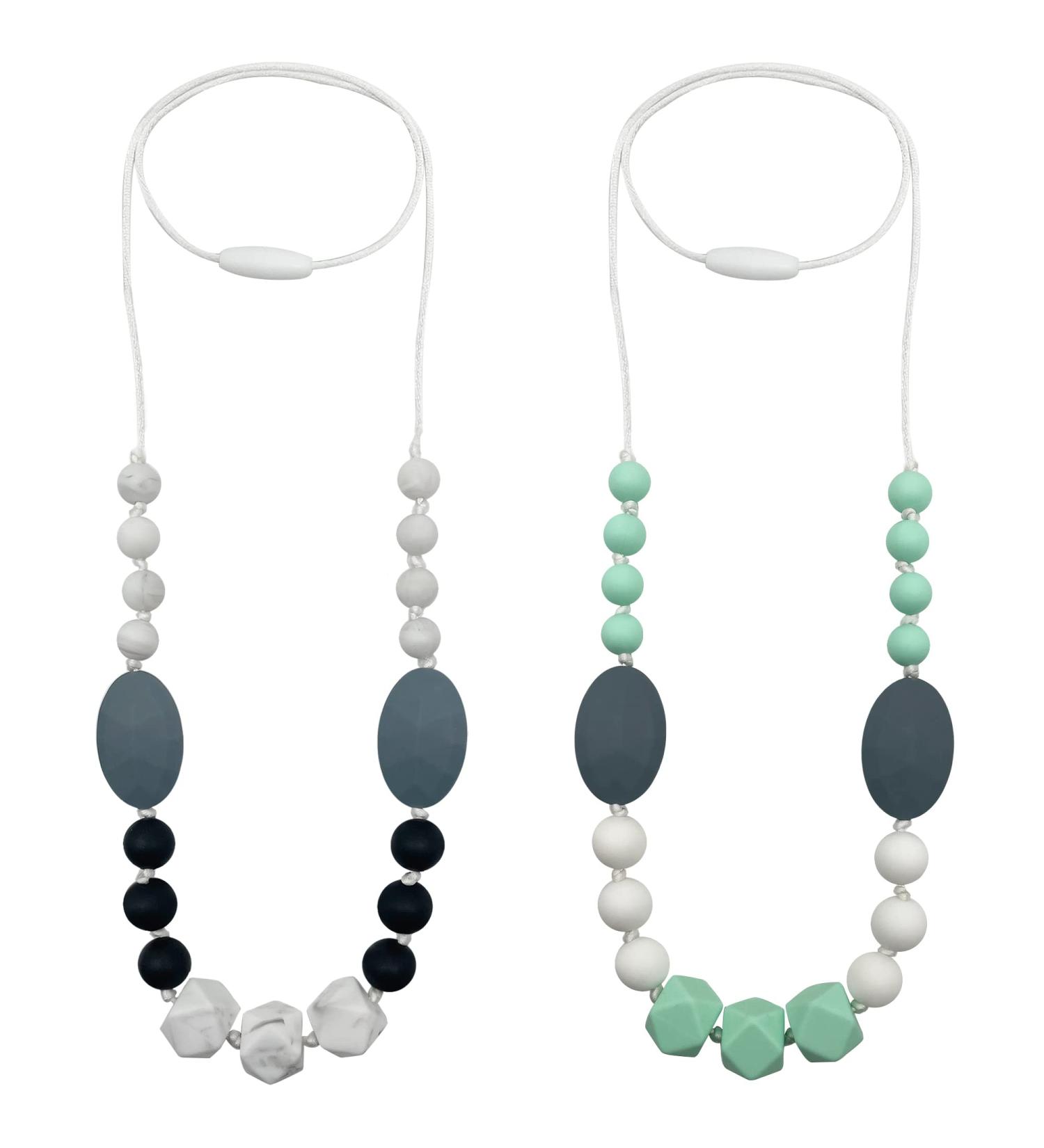2 Pack Silicone Baby Teething Necklace Set for Mom - Sensory Chew Necklaces for Kids - Teether Toys for Boys and Girls - Reduce Anxiety - Nursing Necklace - Buy Online on GoSupps.com