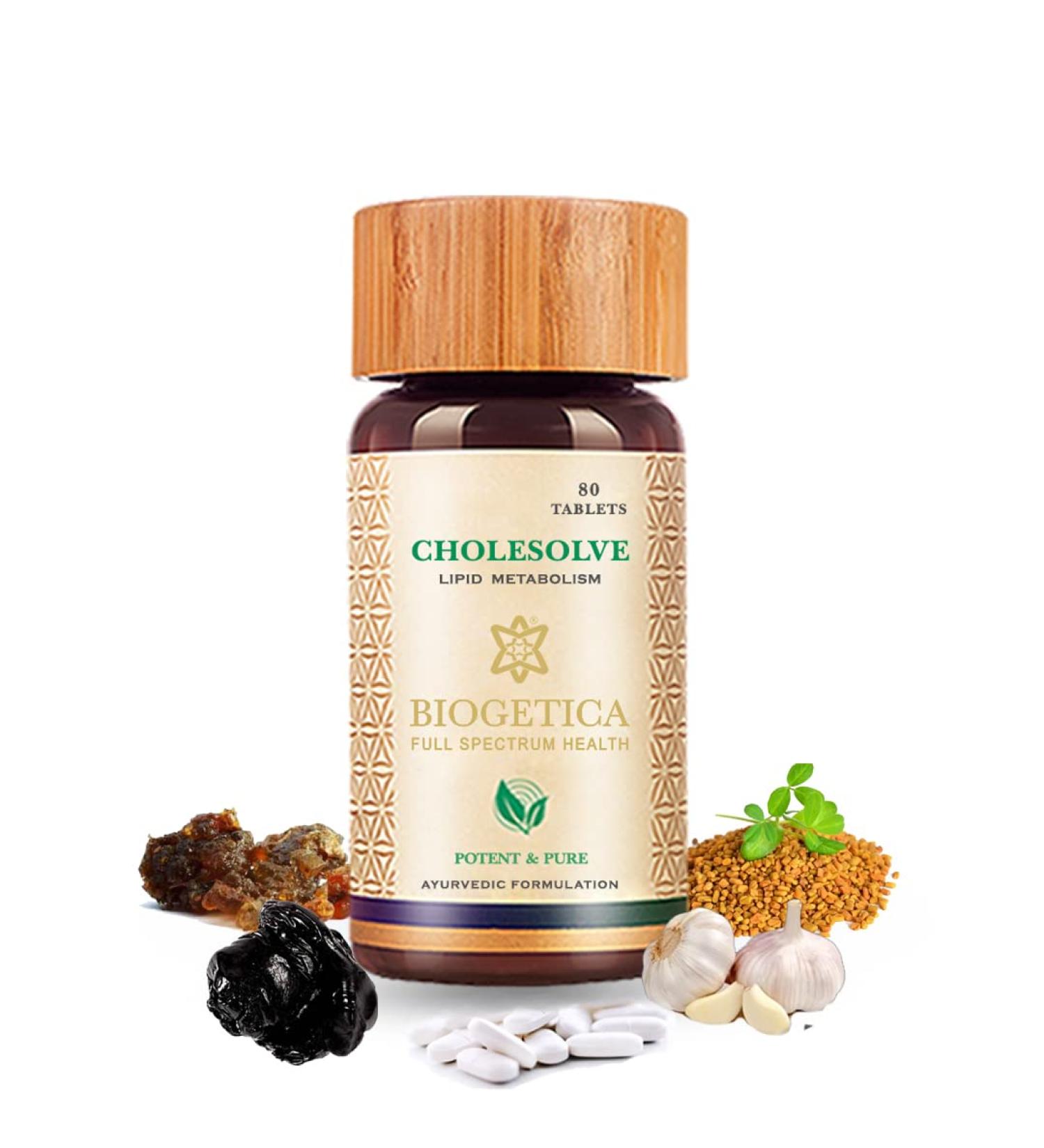 Biogetica CholeSolve Ayurvedic Supplement to Maintain Cholesterol Level for Men & Women Energy Booster (Lipid Metabosilm Care)- 80 Tablets - Buy Online on GoSupps.com