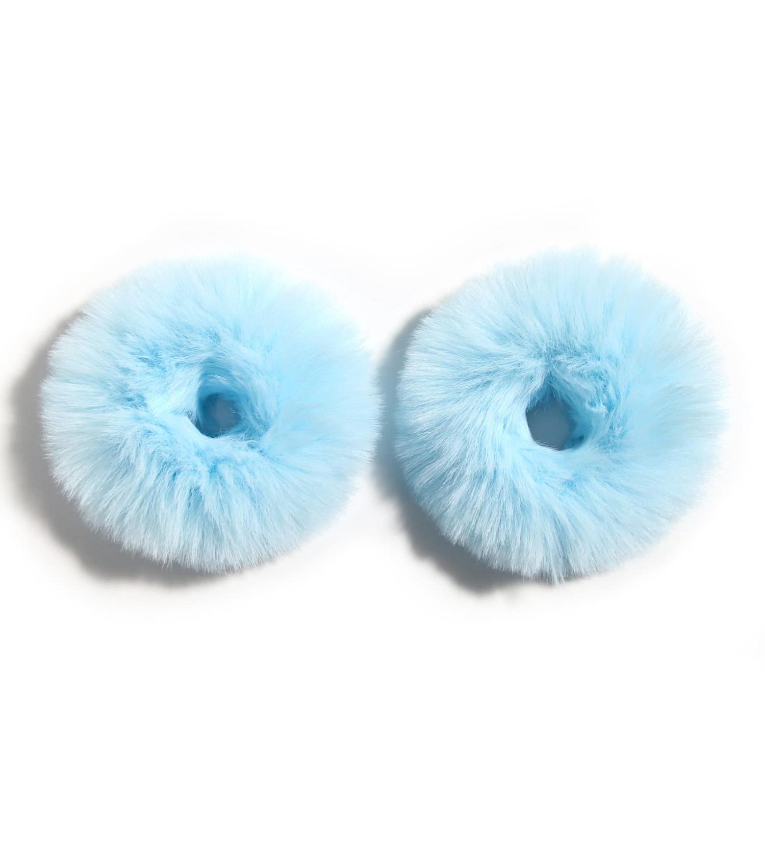 Furling Pompoms 2-Piece Set - Rabbit & Synthetic Fur Hair Gums | Light Blue Ponytail Accessories - Buy Online on GoSupps.com